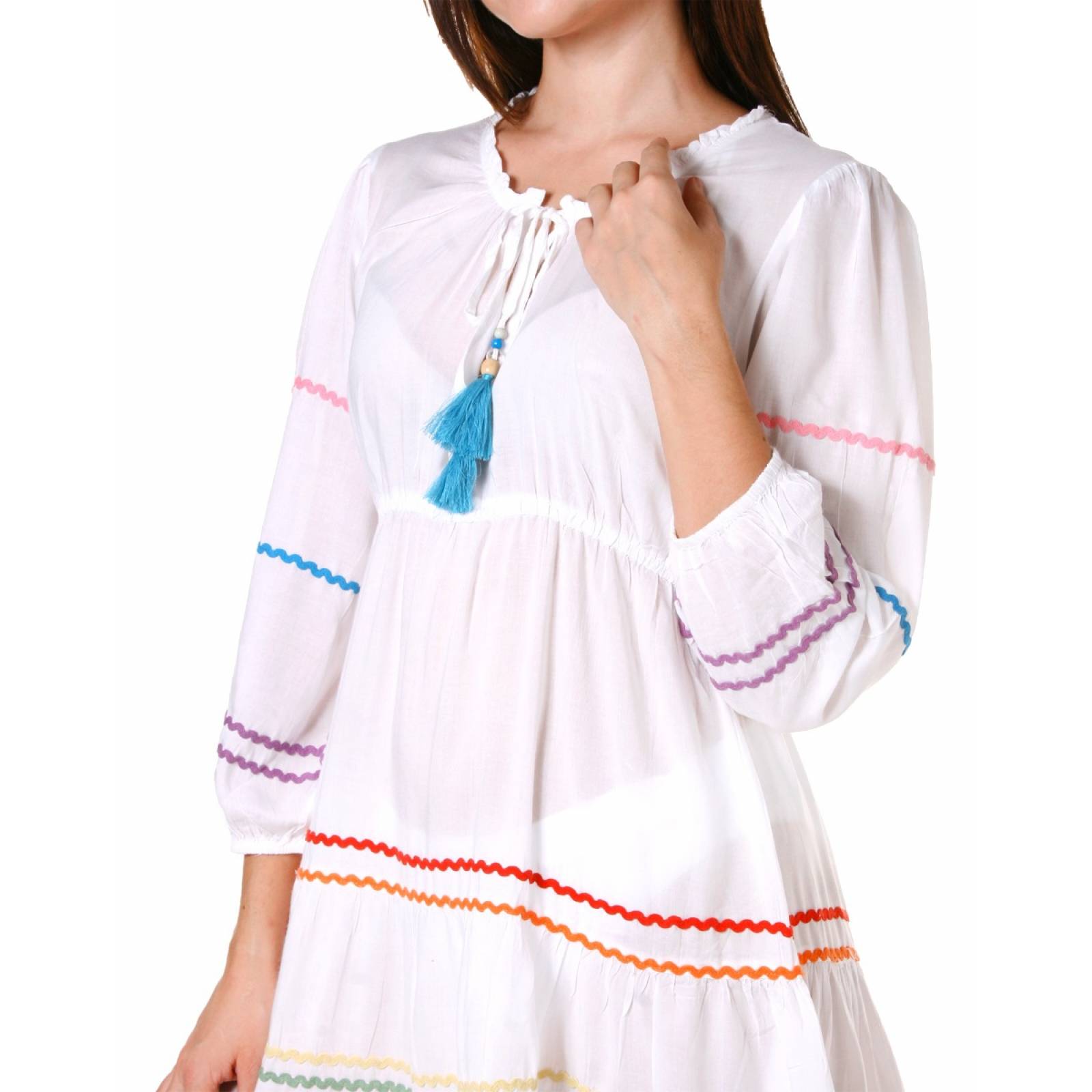 Vestido Típico Blanco para Mujer Vestido Casual de Playa Cover Up Cómodo y Fresco Marca Relax Beach Modelo 7175