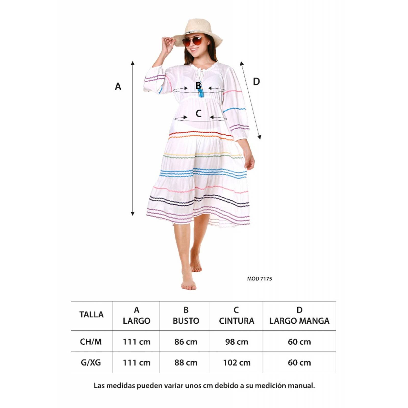 Vestido Típico Blanco para Mujer Vestido Casual de Playa Cover Up Cómodo y Fresco Marca Relax Beach Modelo 7175