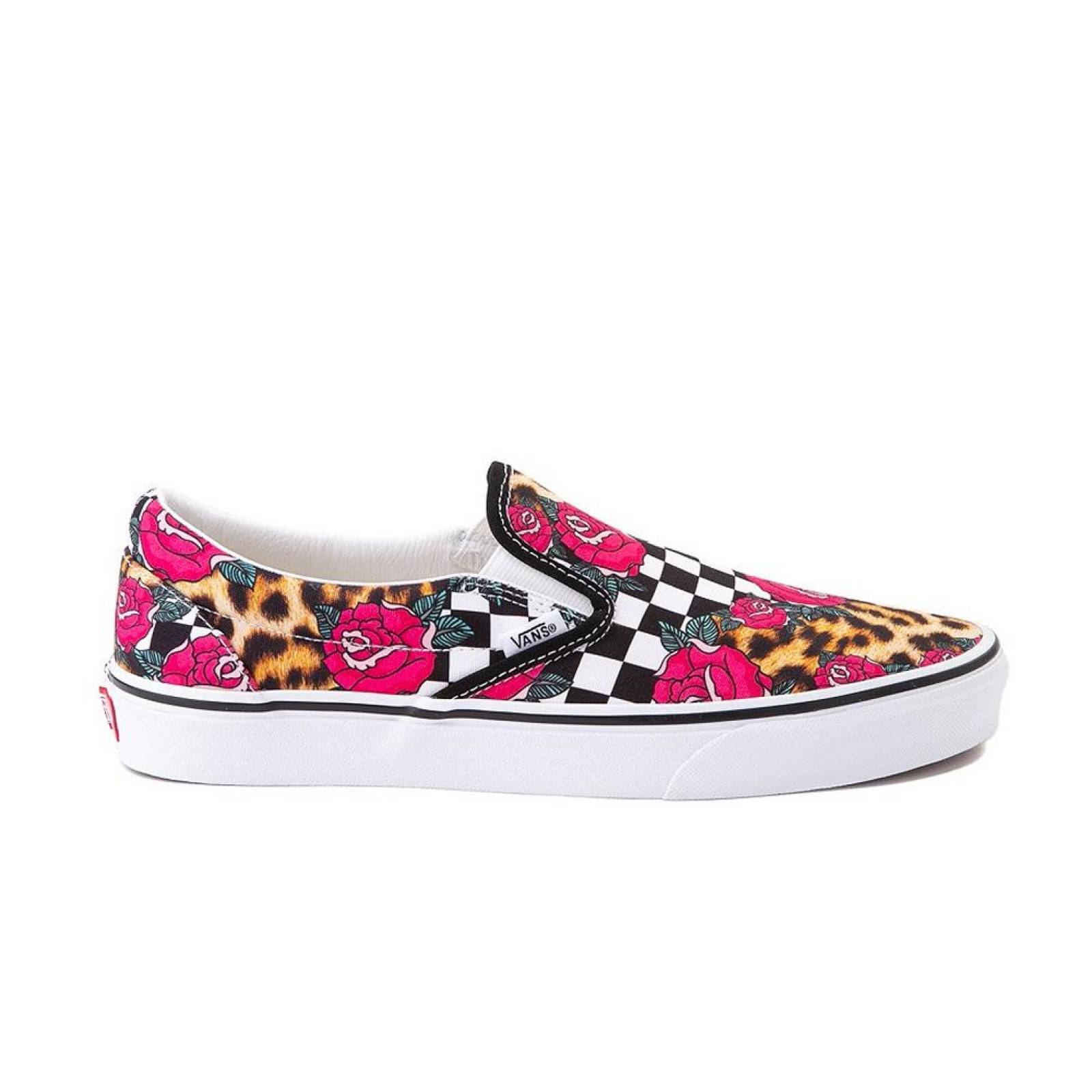 Tenis Vans Slip On Checkerboard Mujer Skate Print Rosas 