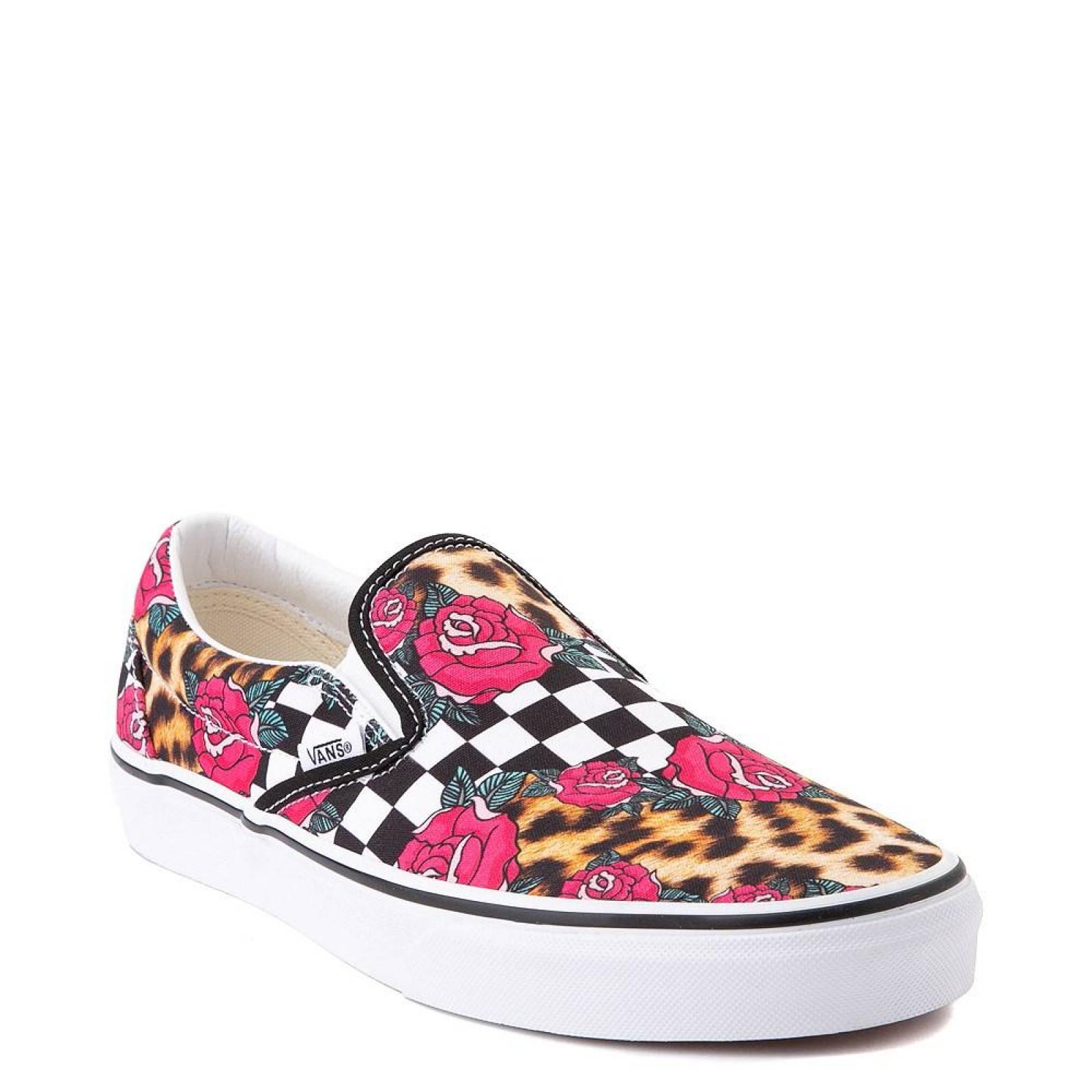 Tenis Vans Slip On Checkerboard Mujer Skate Print Rosas 
