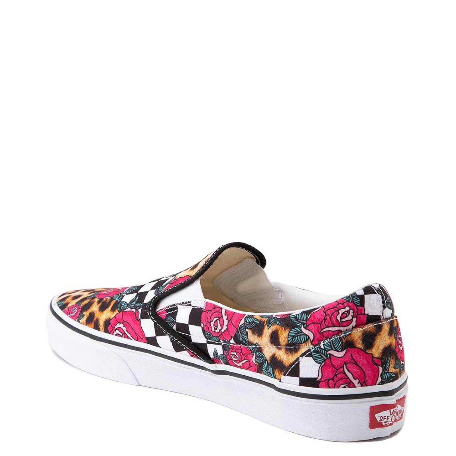 Tenis Vans Slip On Checkerboard Mujer Skate Print Rosas 