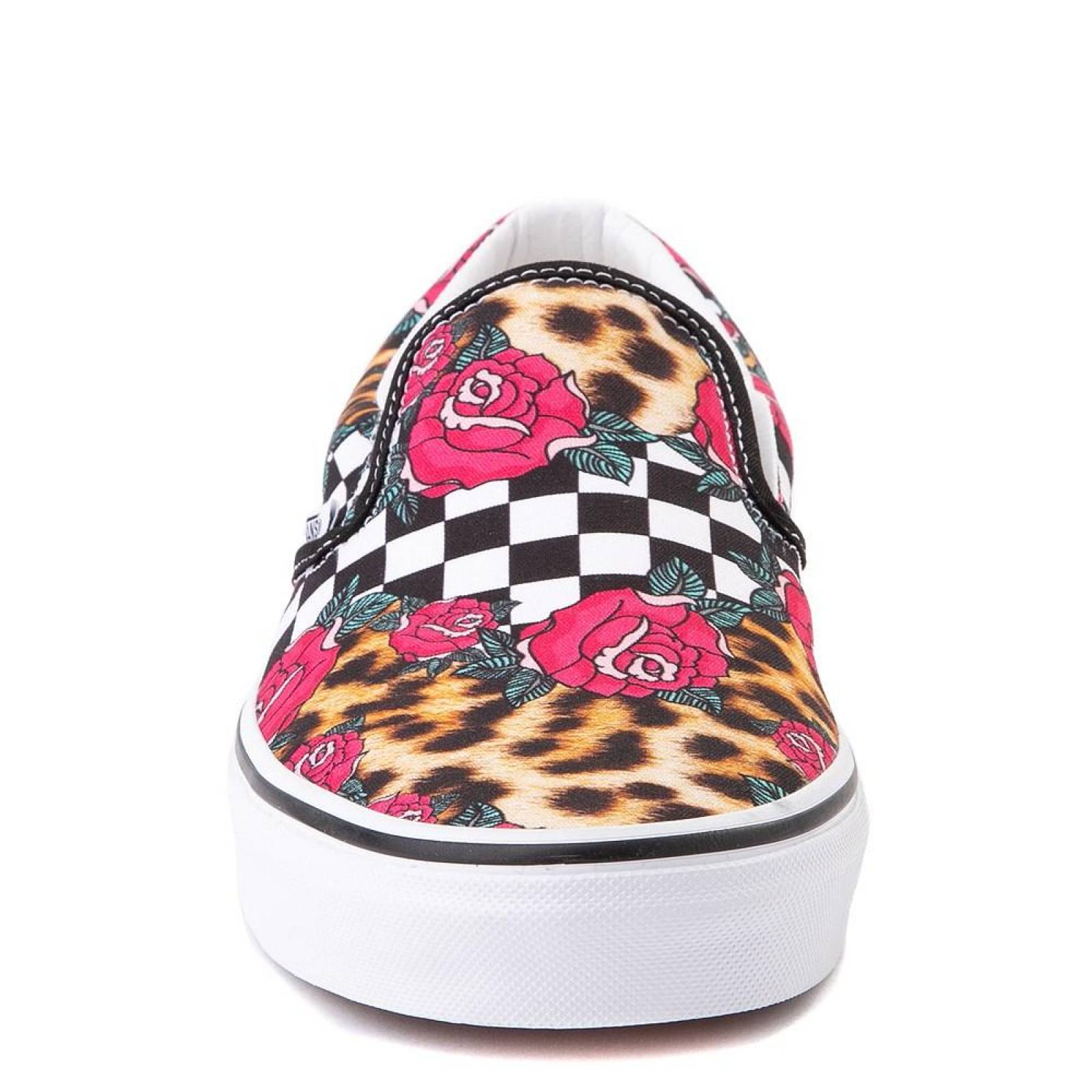 Tenis Vans Slip On Checkerboard Mujer Skate Print Rosas 