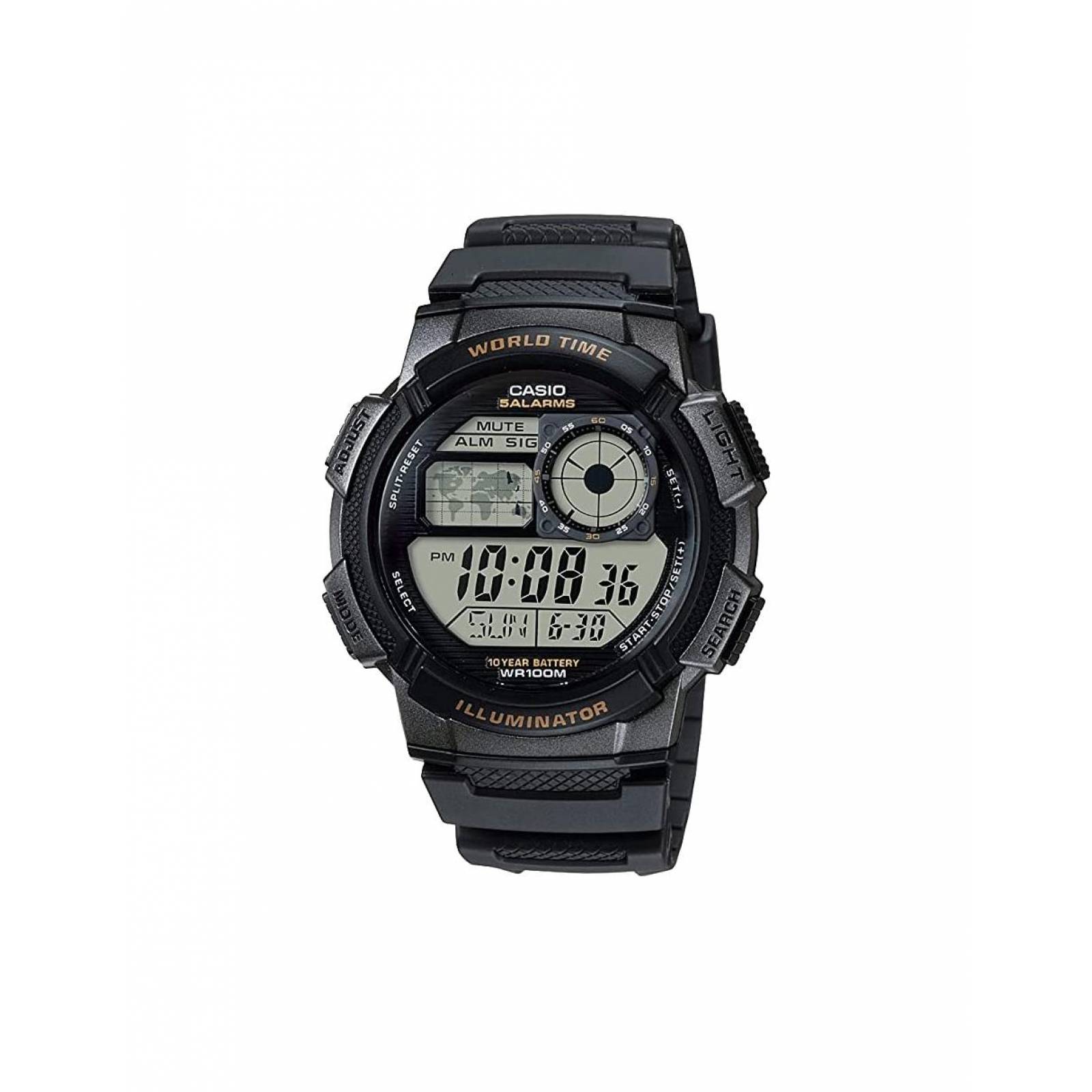 Reloj Deportivo Casio Hora Mundial Viajes Natación 48 mm Negro