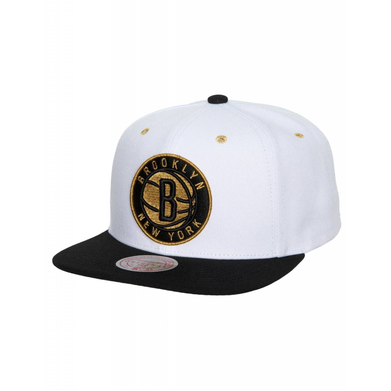 Gorra Mitchell and Ness White Gold Brooklyn Nets NBA Basquebol Blanco UNITALLA