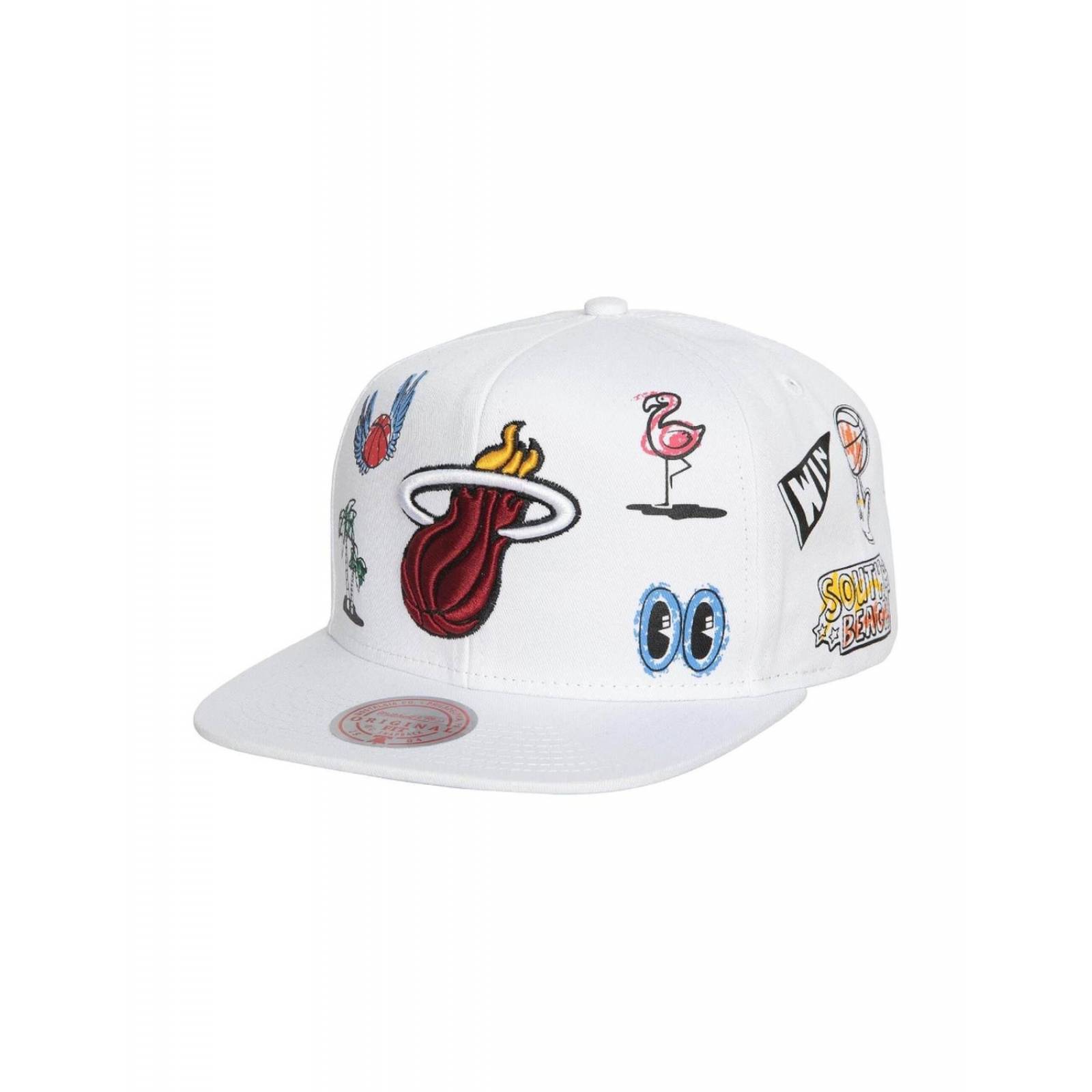 Gorra Mitchell & Ness Hand Drawn Miami Heats NBA Basquetbol Blanco UNITALLA