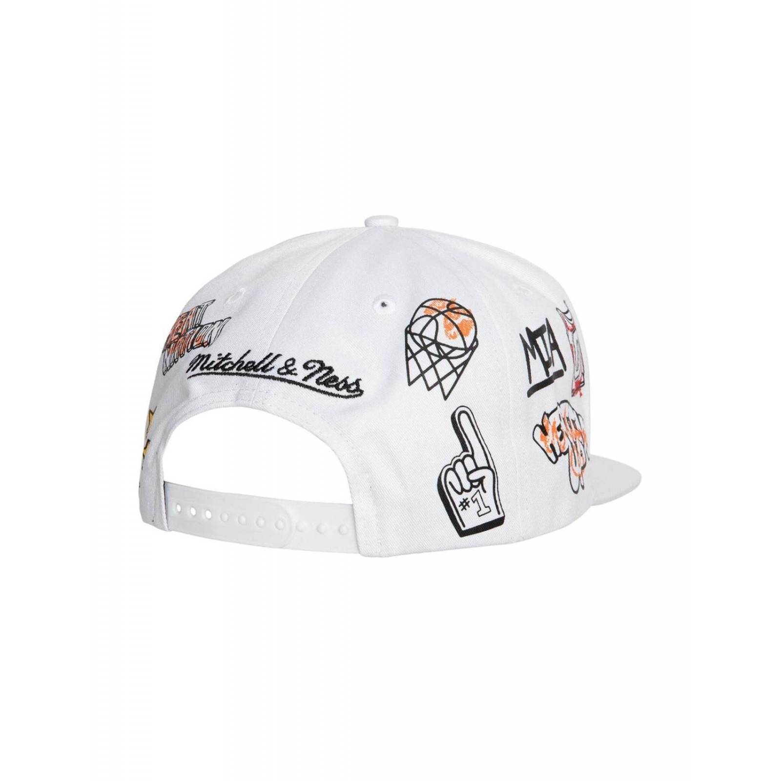 Gorra Mitchell & Ness Hand Drawn Miami Heats NBA Basquetbol Blanco UNITALLA