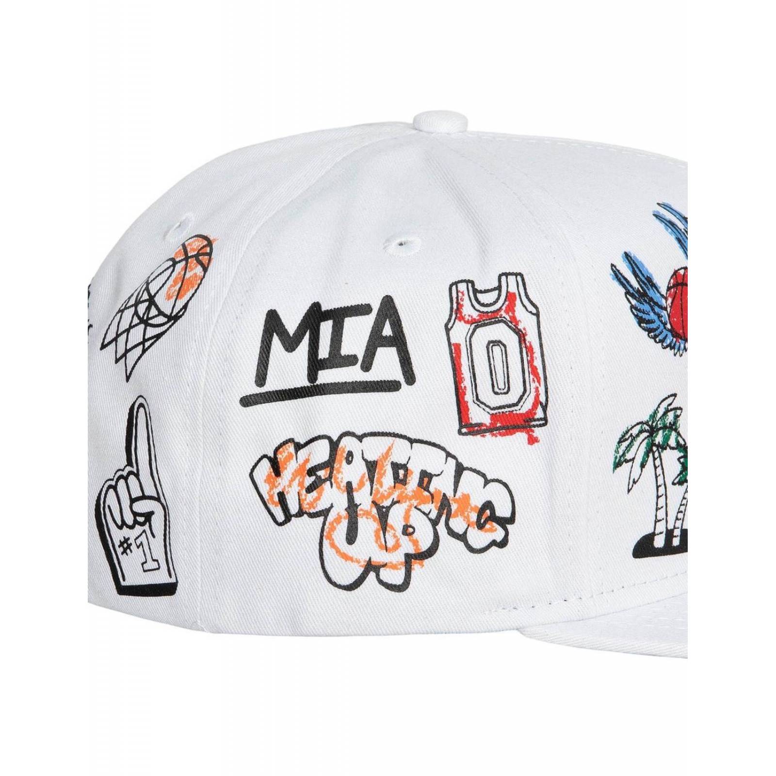 Gorra Mitchell & Ness Hand Drawn Miami Heats NBA Basquetbol Blanco UNITALLA