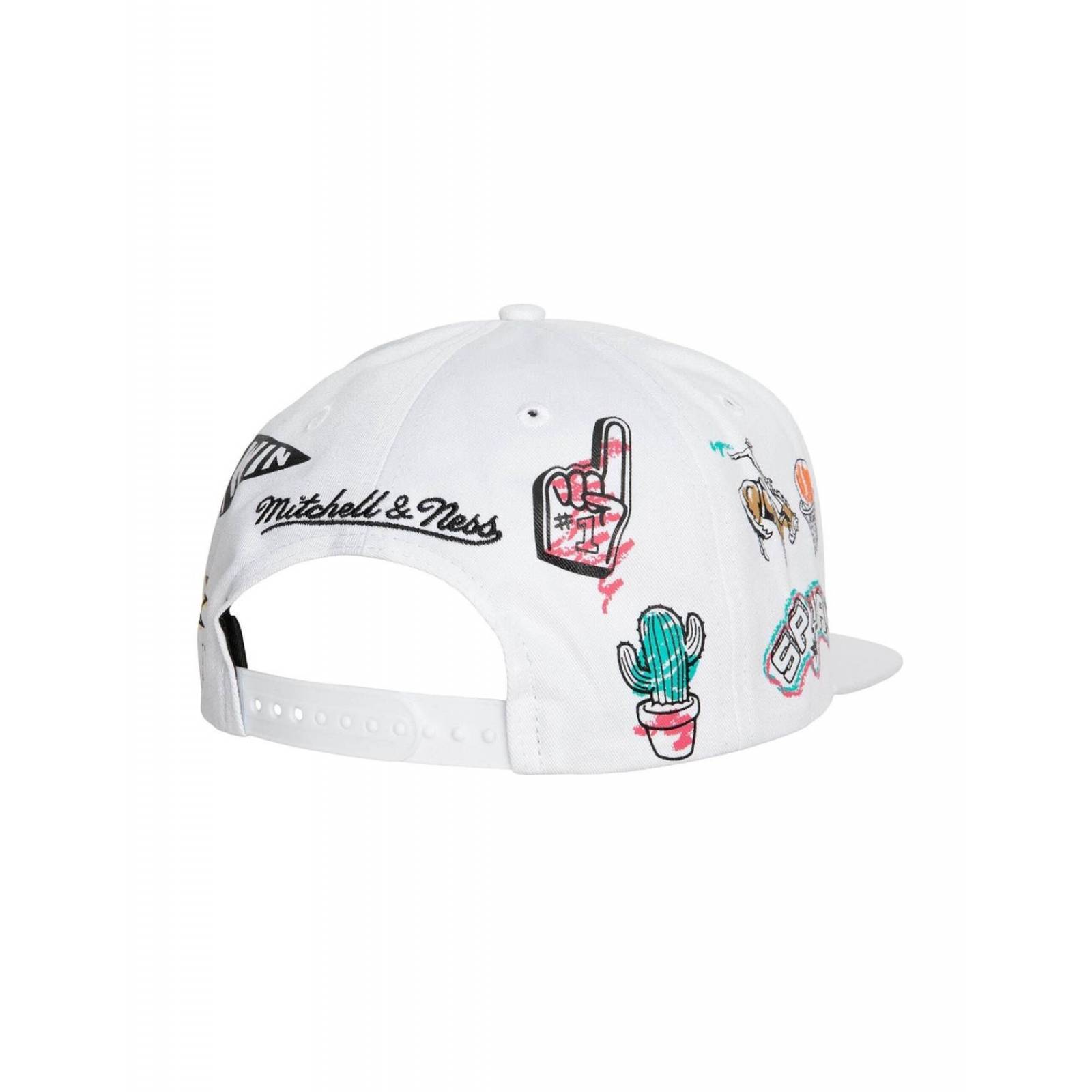 Gorra Mitchell & Ness Hand Drawn San Antonio Spurs NBA Basquetbol Blanco UNITALLA