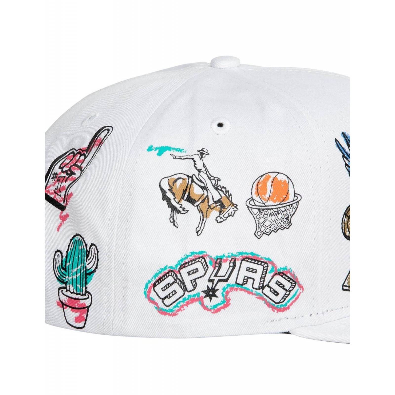 Gorra Mitchell & Ness Hand Drawn San Antonio Spurs NBA Basquetbol Blanco UNITALLA