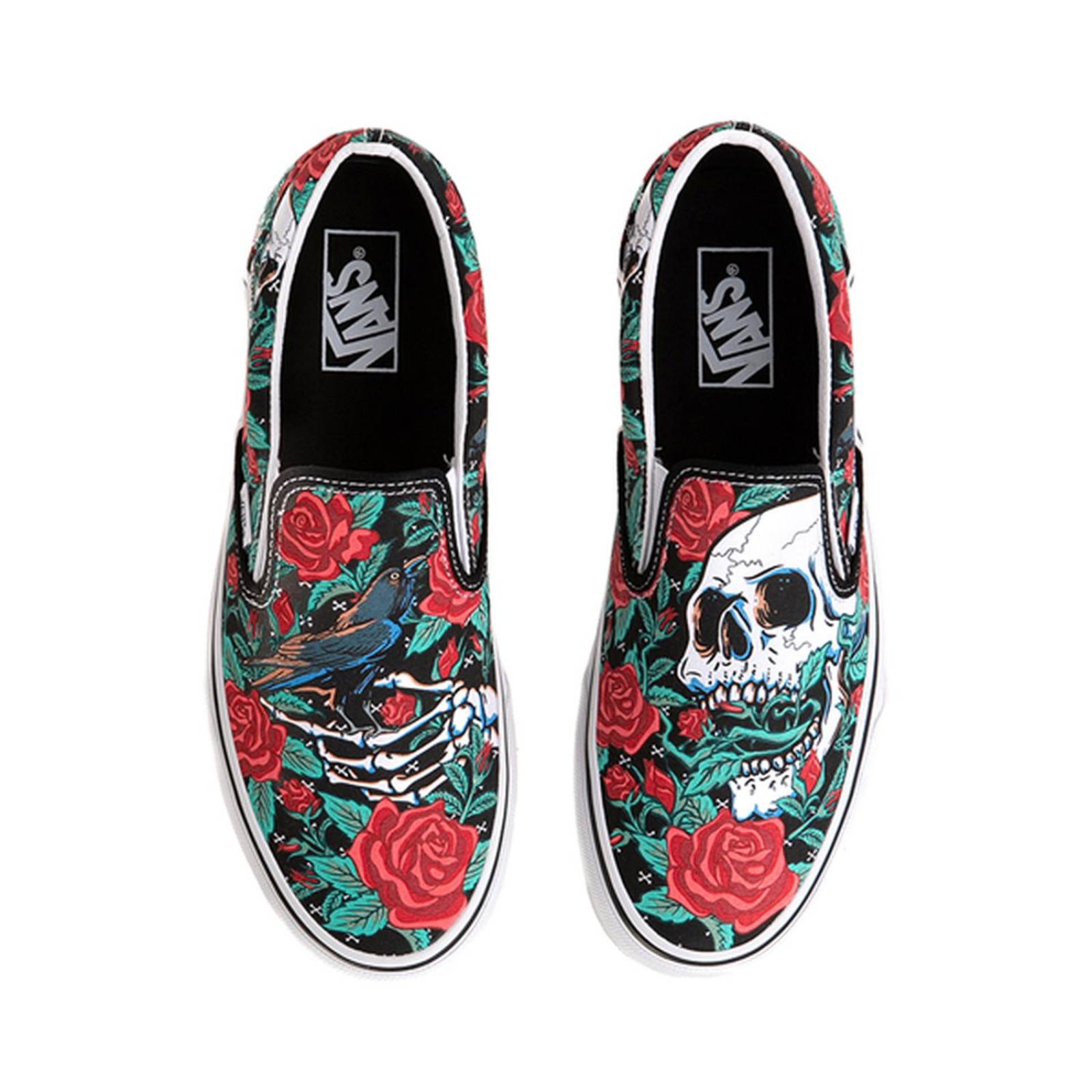 Tenis Vans Classic Slip on Rose Skulls Hombre 