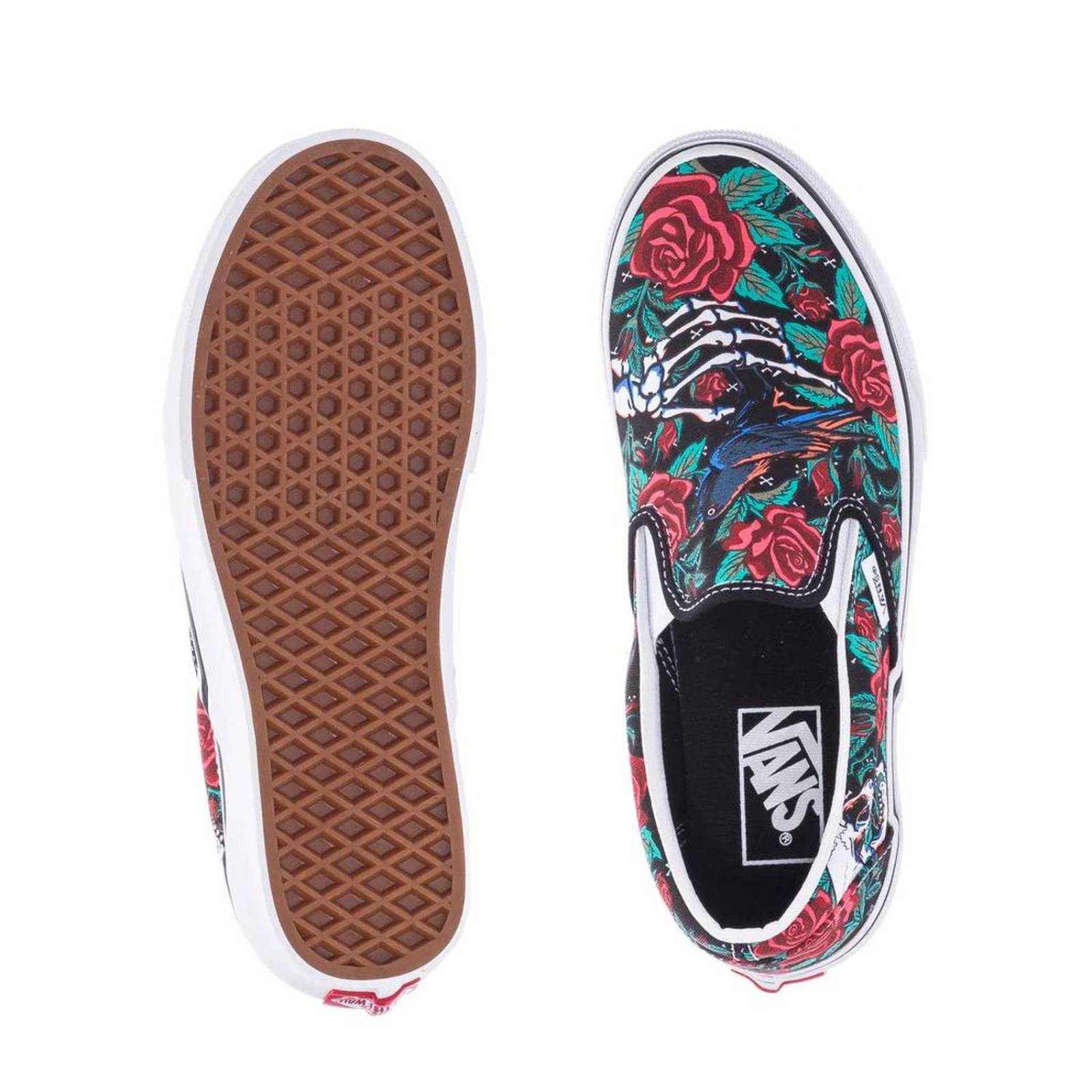 Tenis Vans Classic Slip on Rose Skulls Hombre 