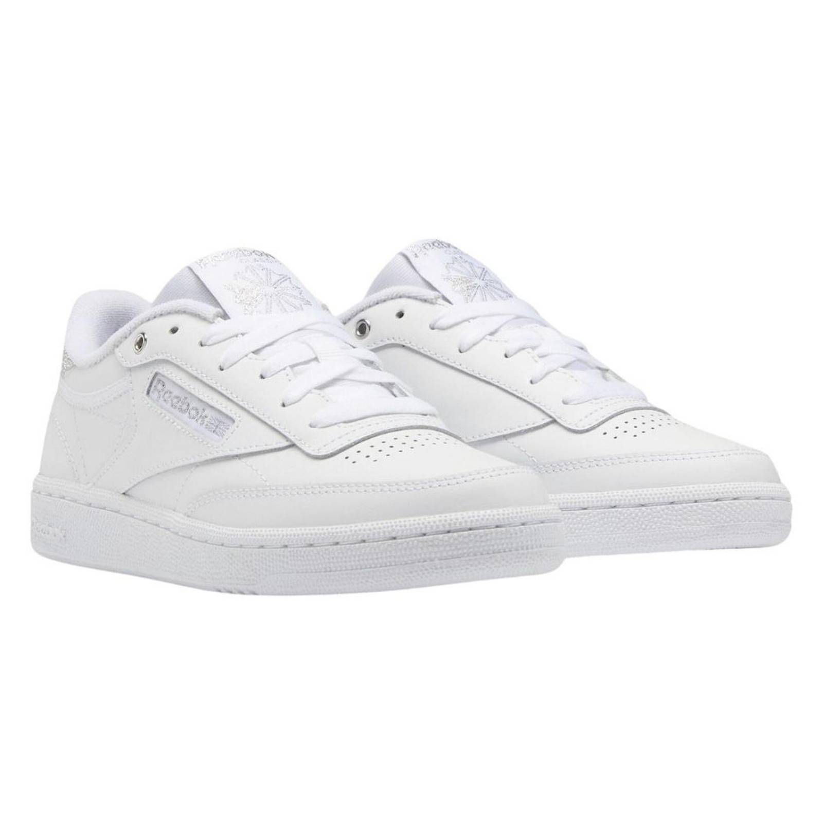 Tenis Reebok Club C 85 White Silver Metallic Mujer 