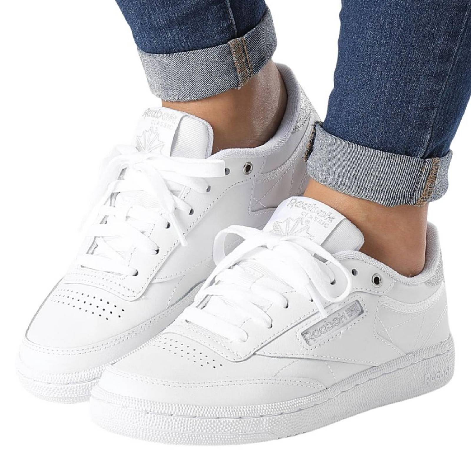 Tenis Reebok Club C 85 White Silver Metallic Mujer 