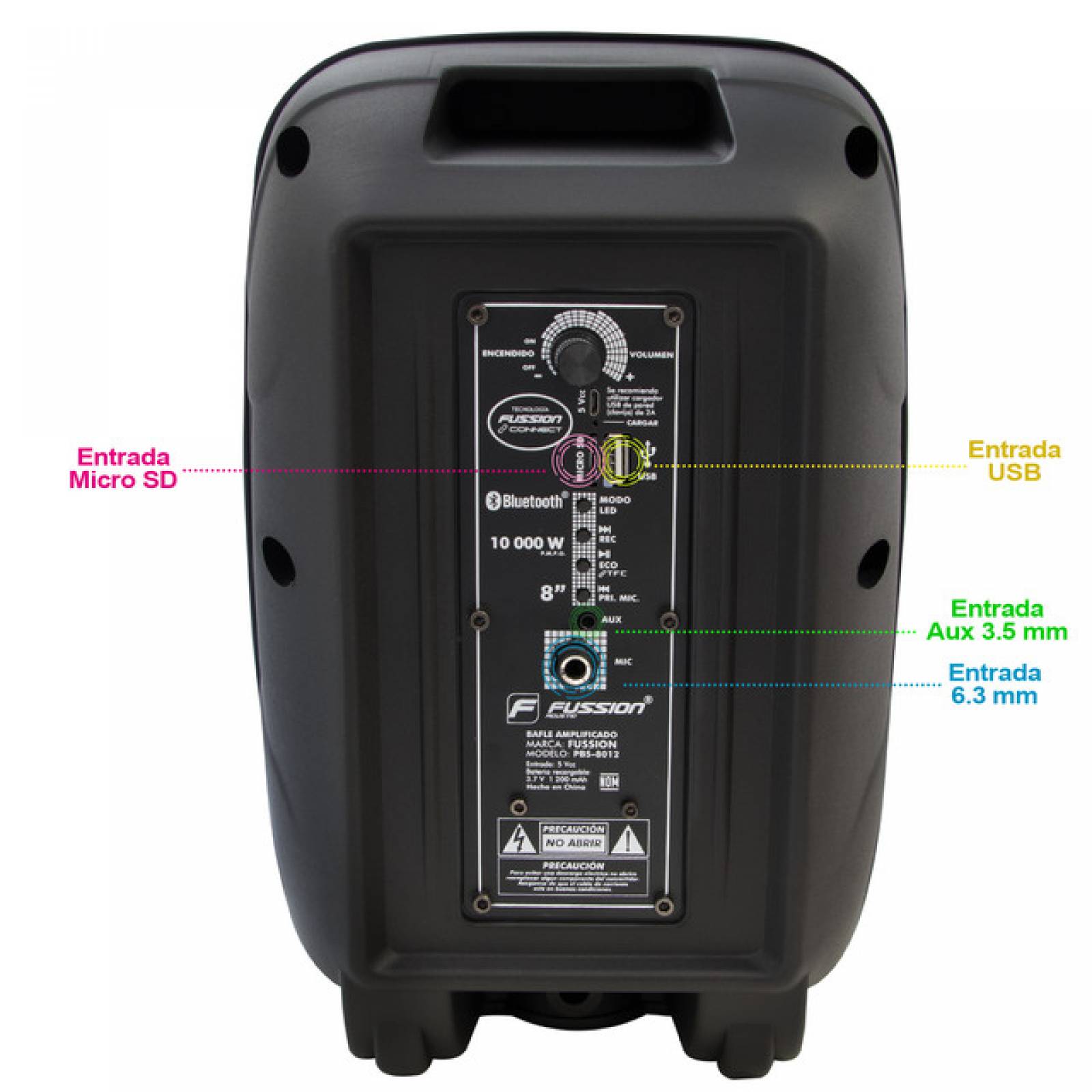 Bafle Recargable 8" Fussion Pbs-8012 Potencia 10000 W