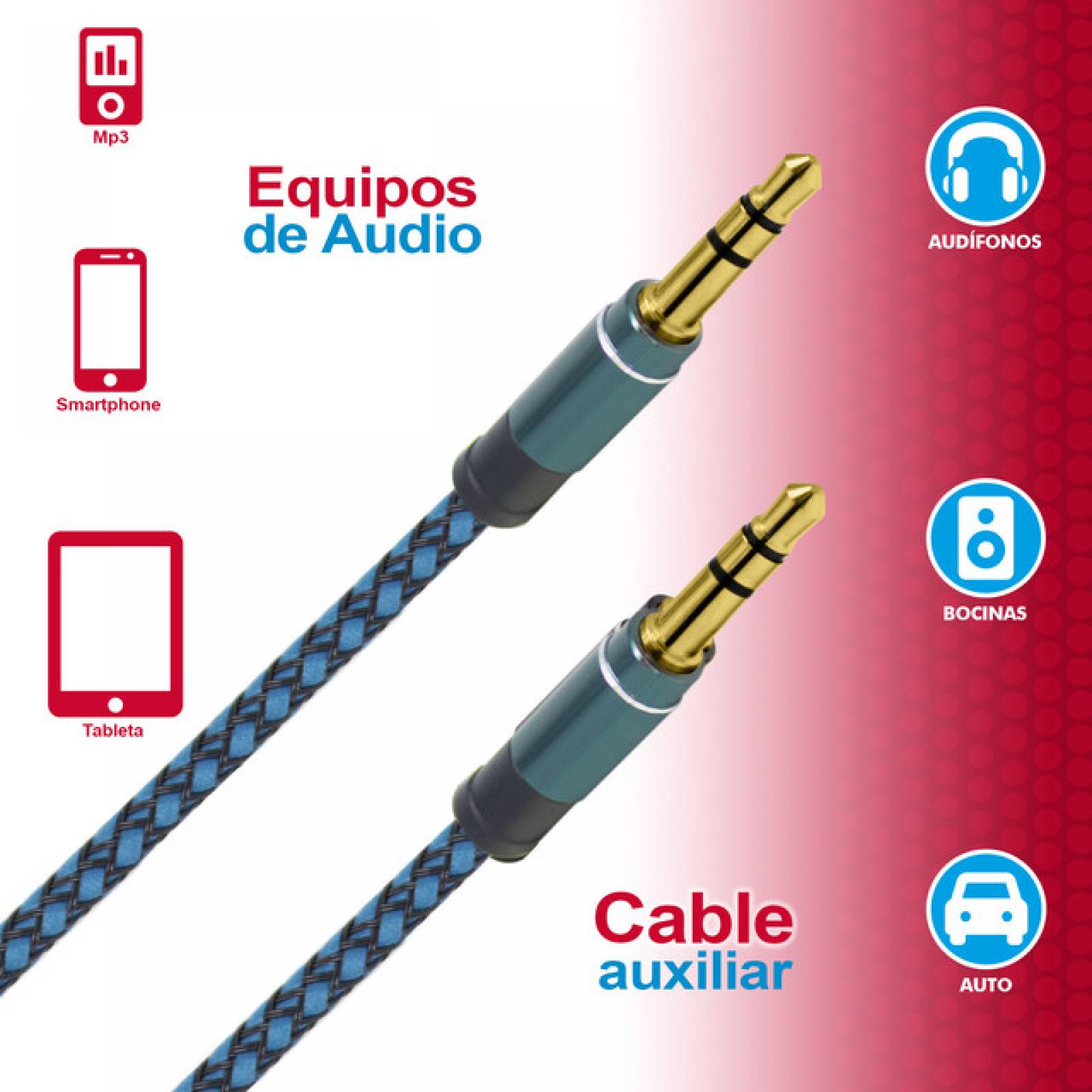 Cable Auxiliar Recubrimiento Textil Fussion Ac-1207Bl De 3.5Mm 1 metro