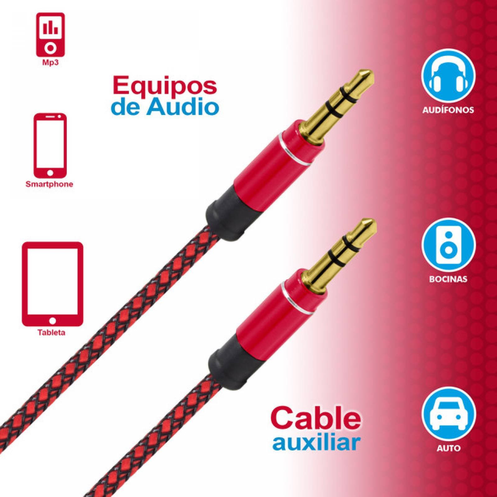 Cable Auxiliar Recubrimiento Textil Fussion Ac-1207Rd De 3.5Mm 1 metro