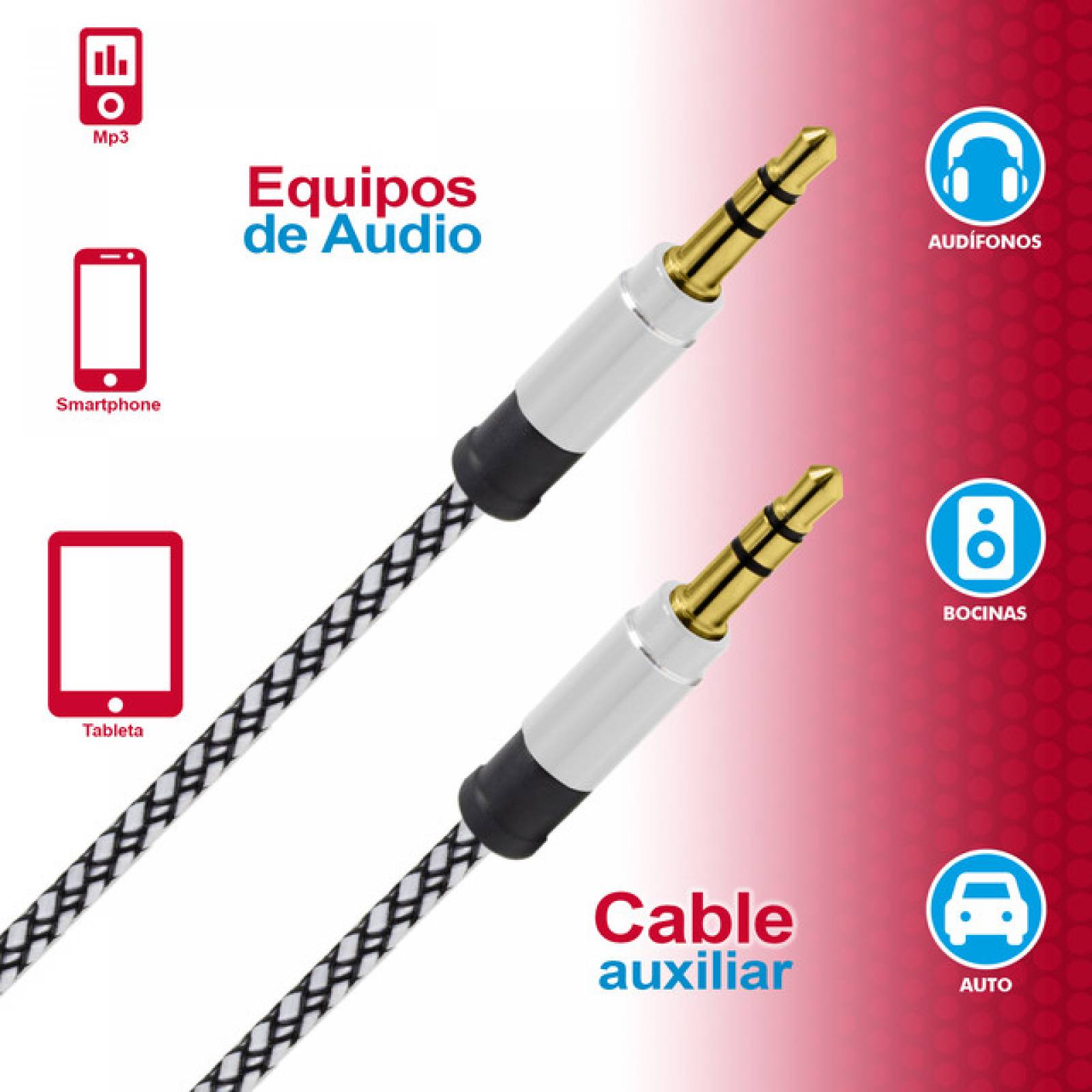 Cable Auxiliar Recubrimiento Textil Fussion Ac-1209Wh De 3.5Mm 2 metro