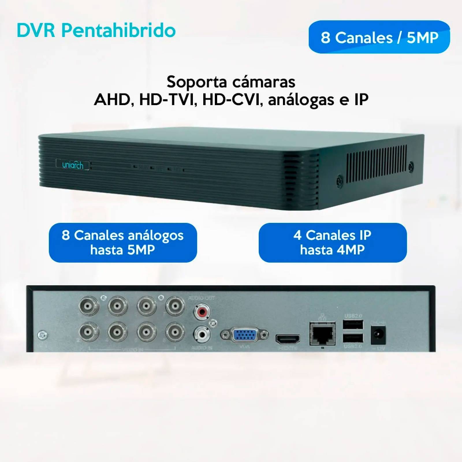 Dvr Pentahibrido 8ch 5MP Bnc+4ch Ip XVR-108G3 Uniarch