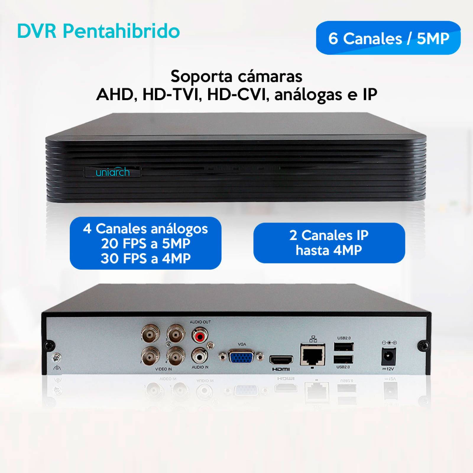 Dvr Pentahibrido 4MP 4ch Bnc + 2ch Ip XVR-104G2 Uniarch