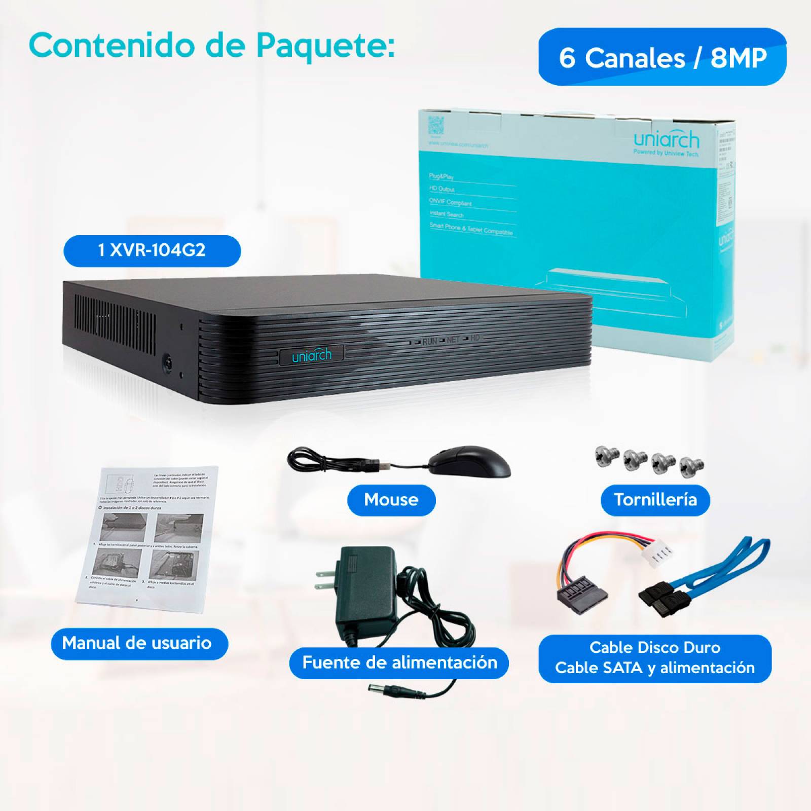 Dvr Pentahibrido 4MP 4ch Bnc + 2ch Ip XVR-104G2 Uniarch