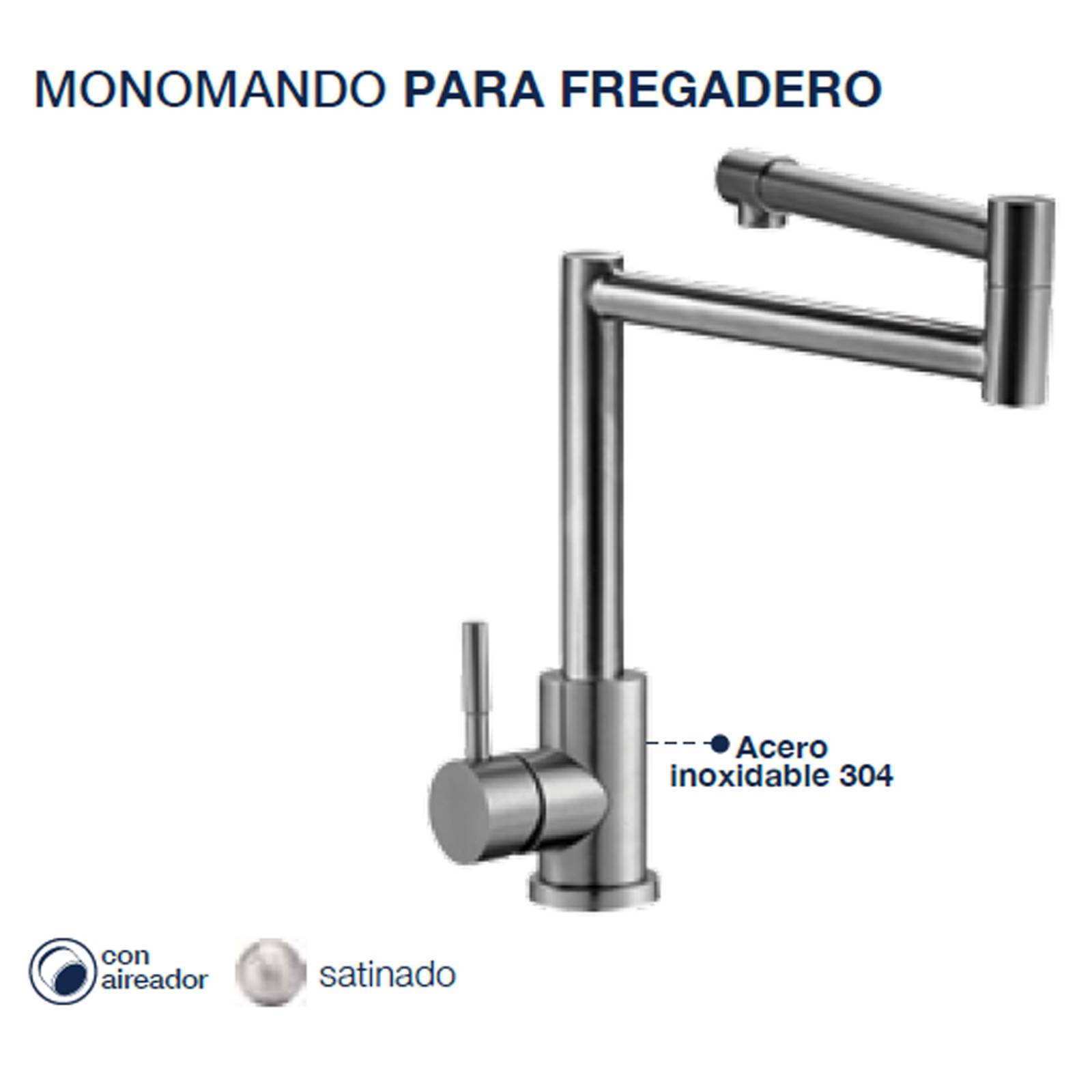 Llave Monomando Fregadero O Tarja Cocina Articulado Rubinett Acero Inoxidable 304 Satinado Super Lujo