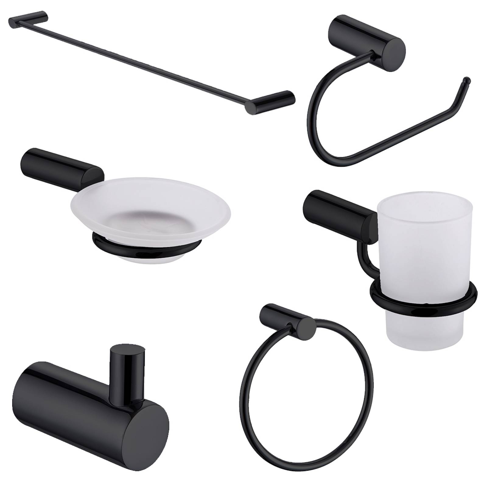 Juego De 6 Accesorios Para Baño Rubinett Acero inoxidable 304  Negro Mate de Lujo