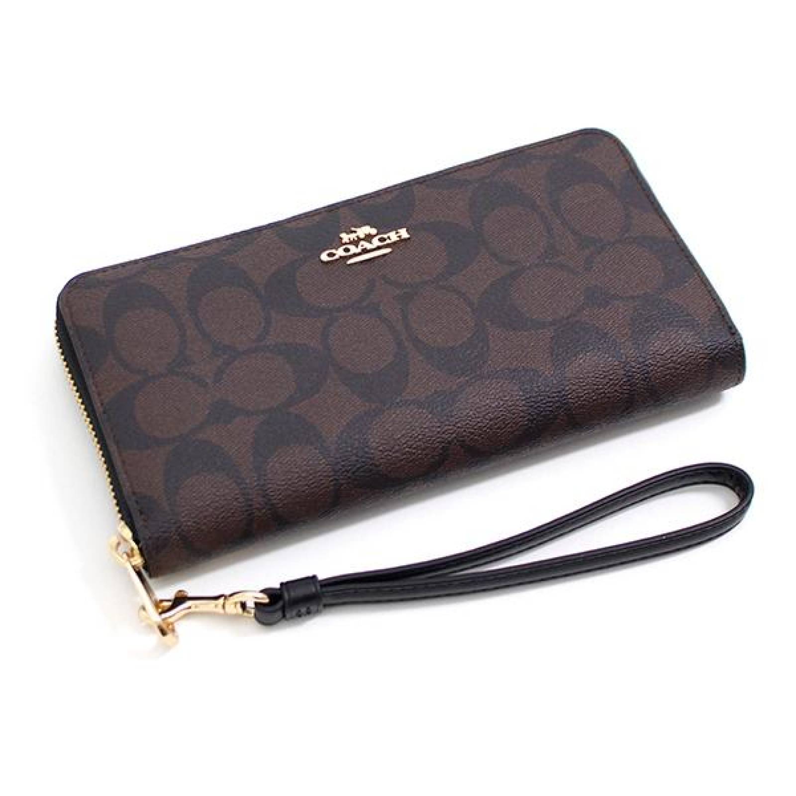 Cartera Coach con Monograma con 12 Ranuras Marrón