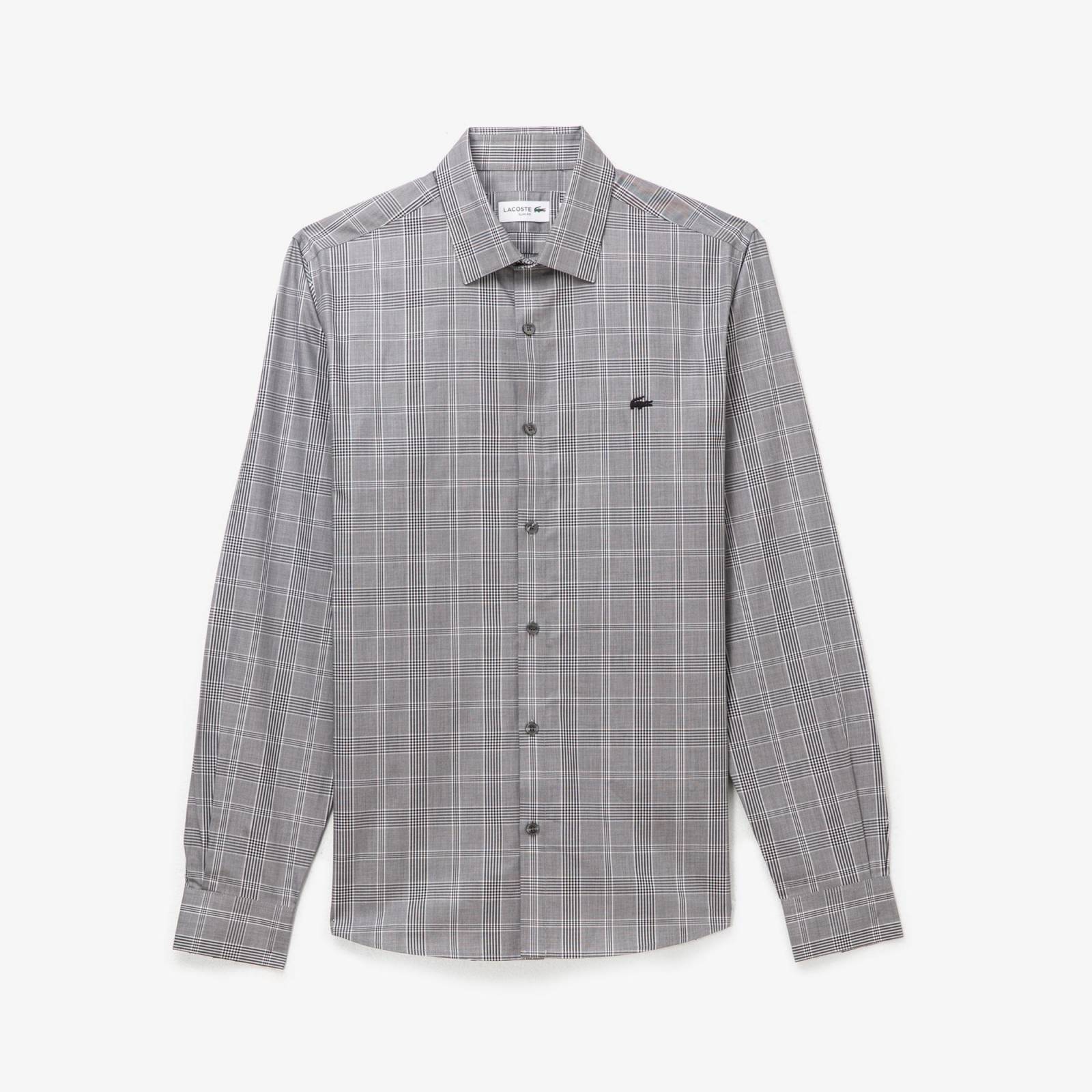 Lacoste Camisa a Cuadros Tejida de Manga Larga Para Hombre T46 Slim Fit