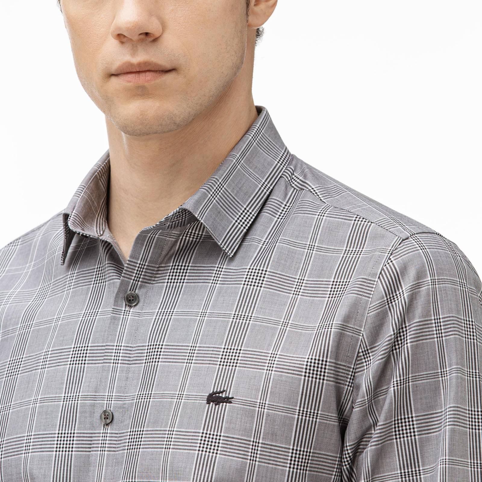 Lacoste Camisa a Cuadros Tejida de Manga Larga Para Hombre T46 Slim Fit