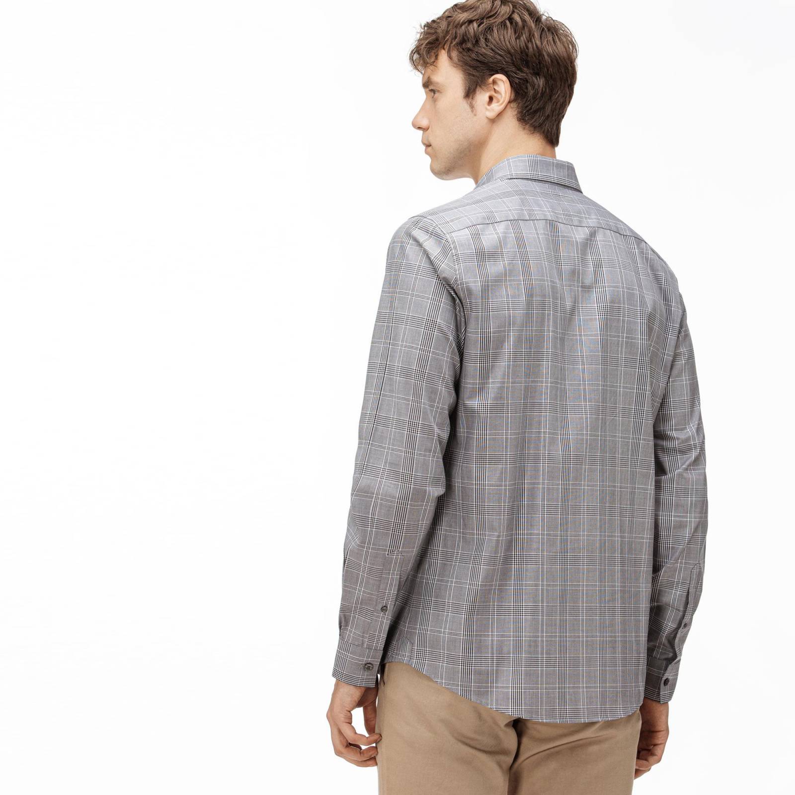 Lacoste Camisa a Cuadros Tejida de Manga Larga Para Hombre T46 Slim Fit