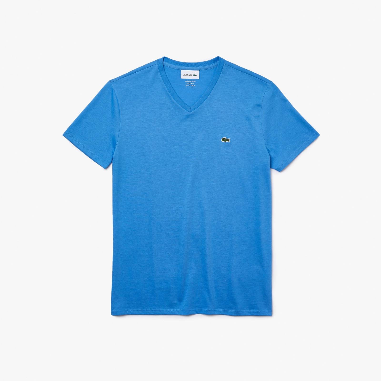 Playera de cuello en V en Suéter de algodón Pima Azul TS