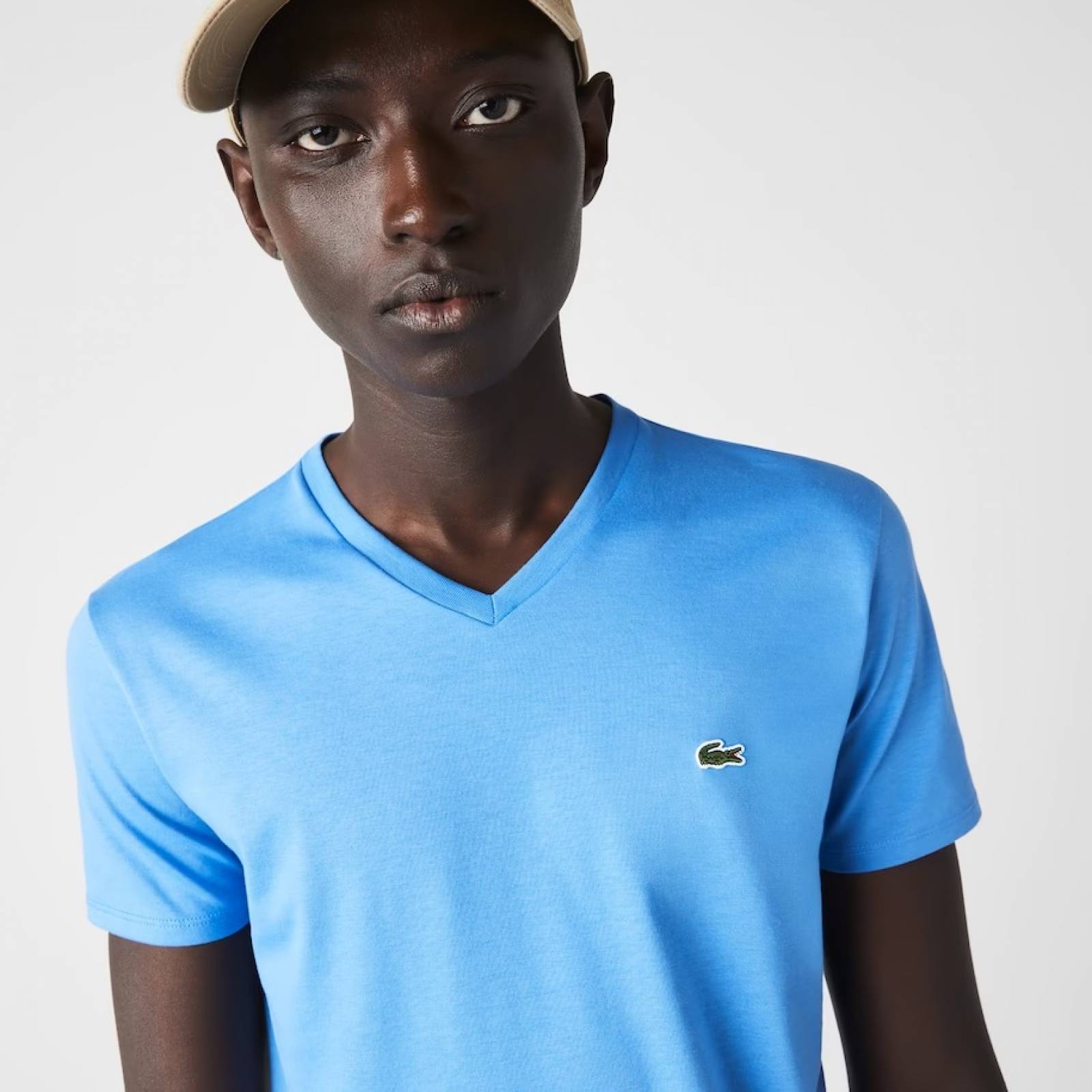 Playera de cuello en V en Suéter de algodón Pima Azul TS