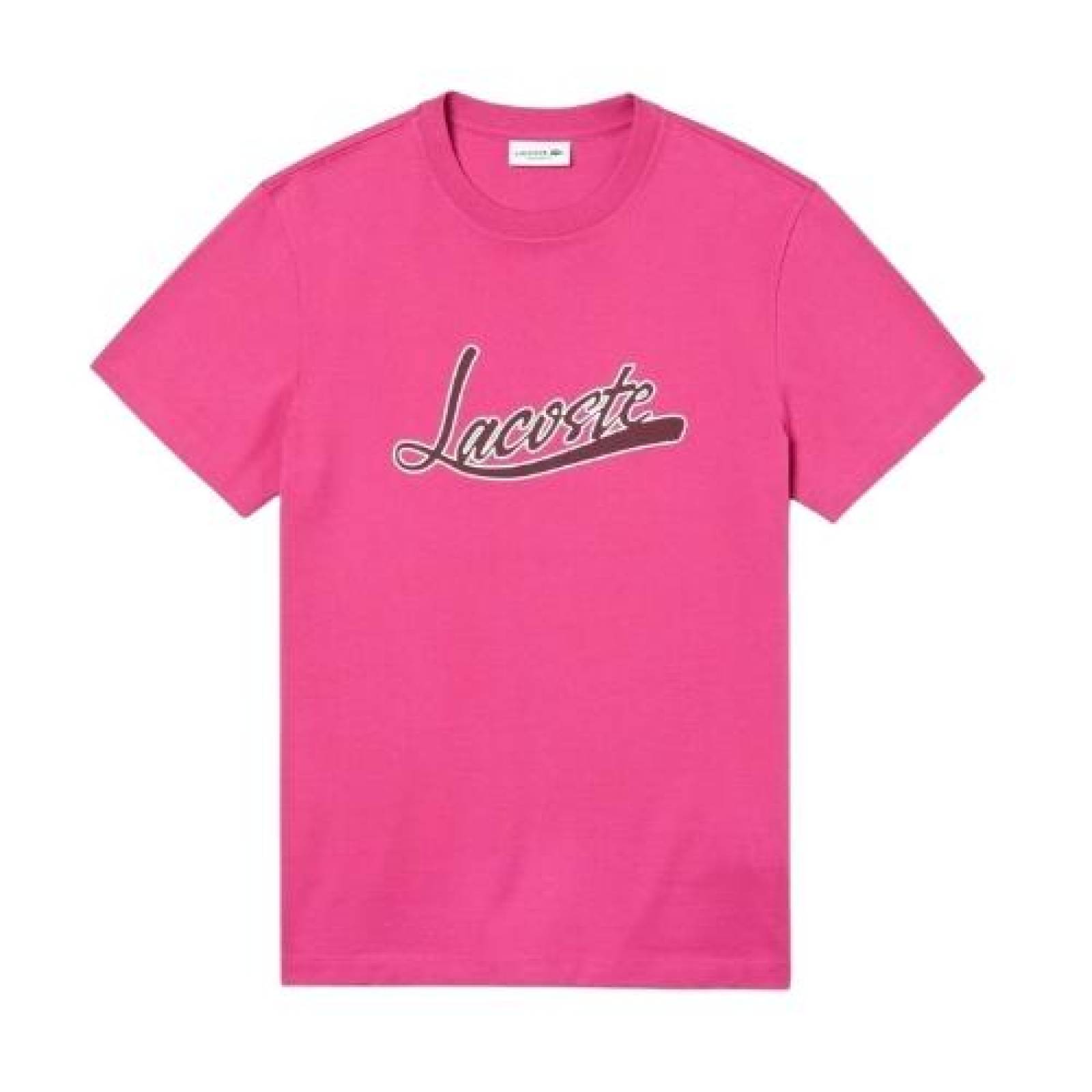Playera de Cuello Redondo con Lacoste Guión Fucsia