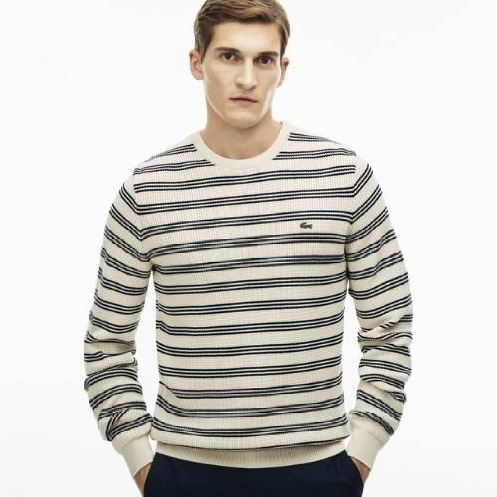 Suéter a rayas de punto Lacoste cuello redondo