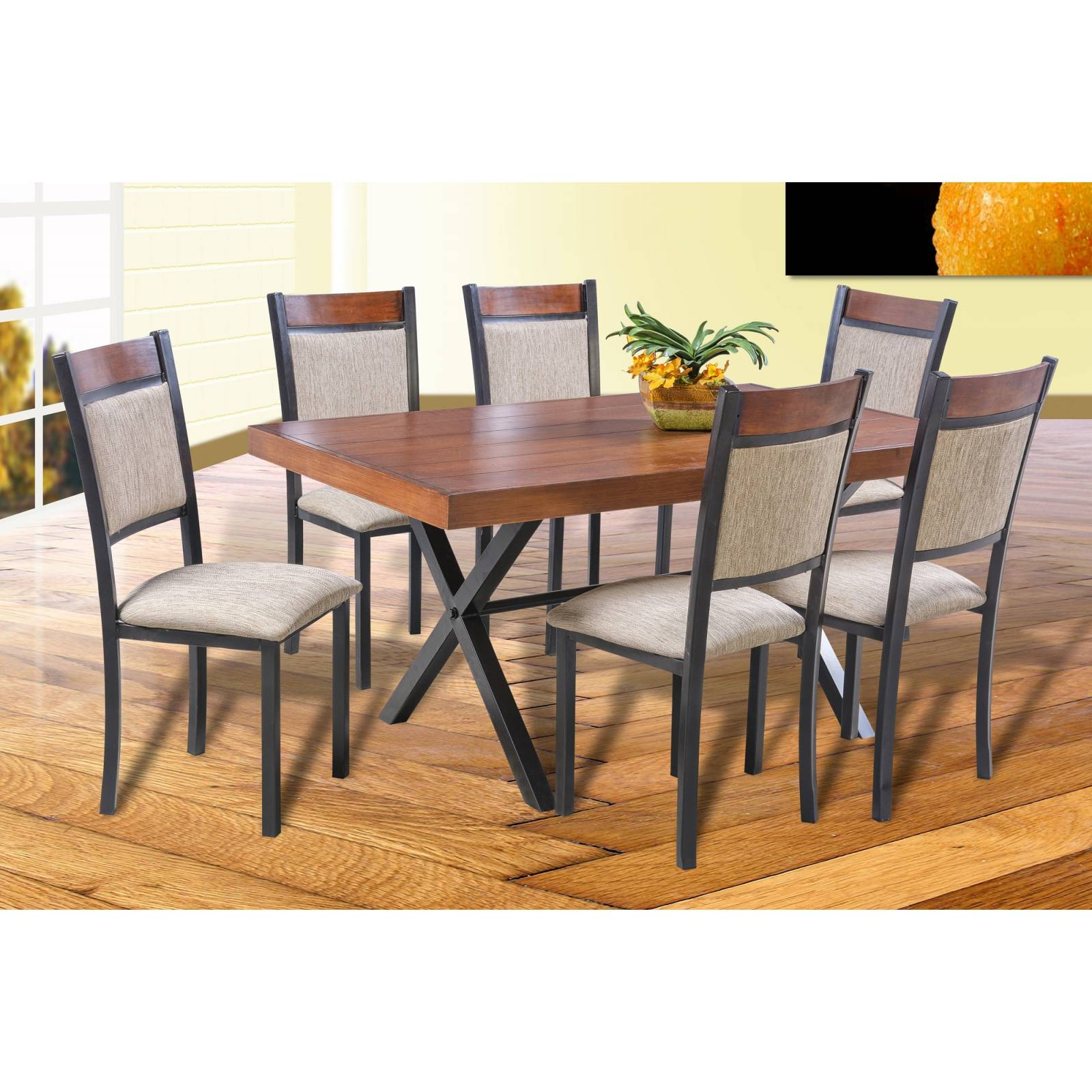 Comedor Arizona 6 Sillas Tubular y Madera