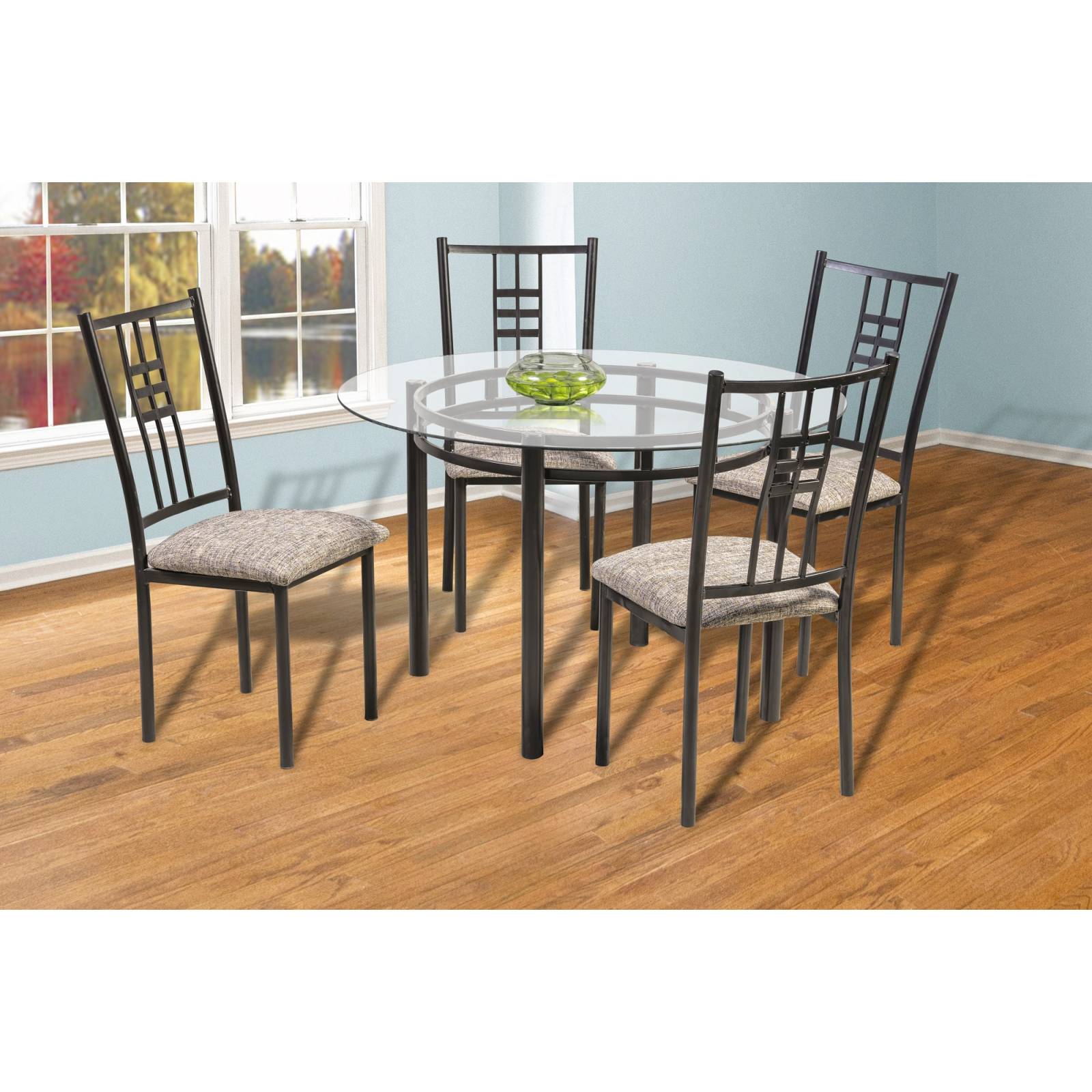 Comedor Andrómeda 4 Sillas Tubular y Cristal Templado