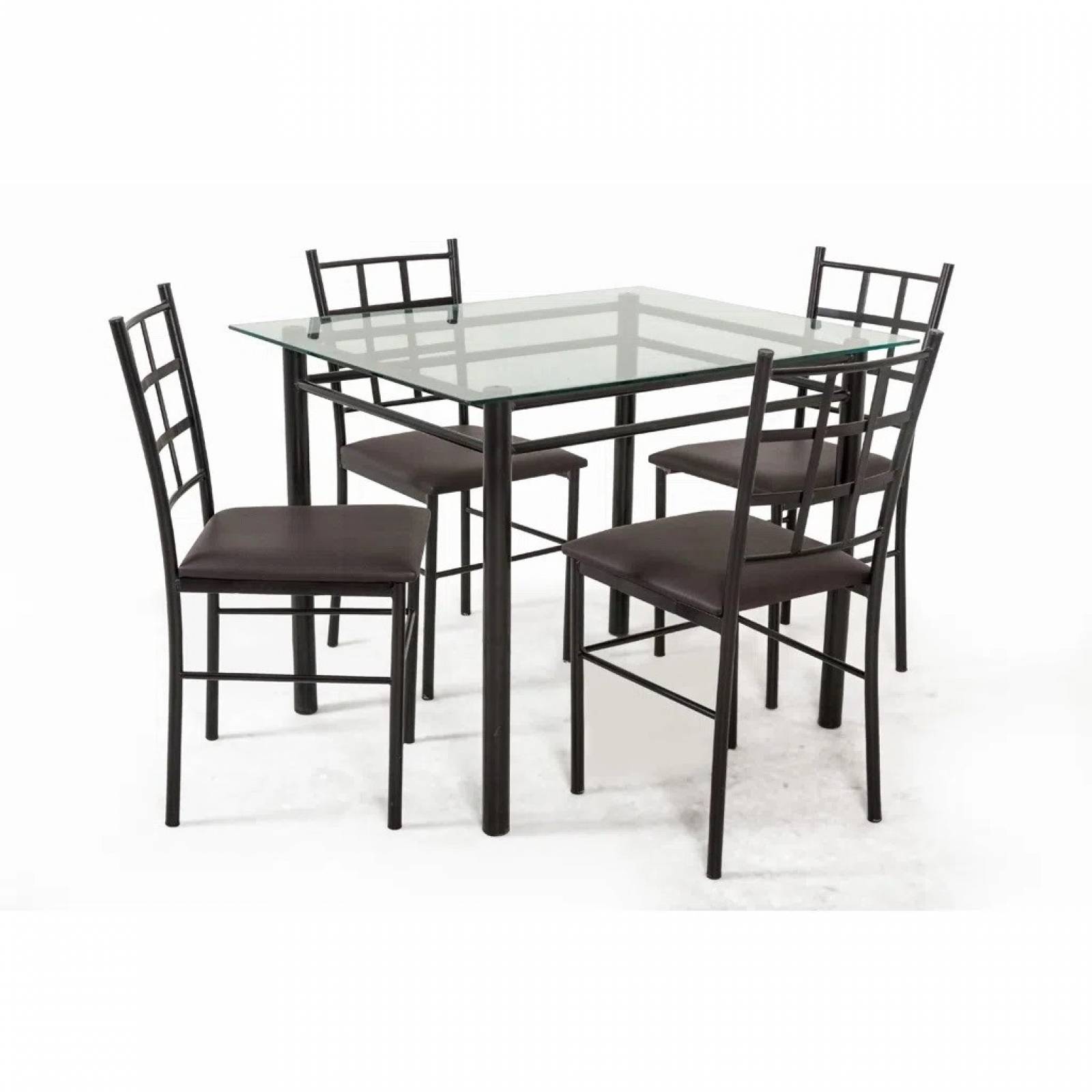 Comedor Titanio 4 Sillas de Tubular y Cubierta de Cristal templado