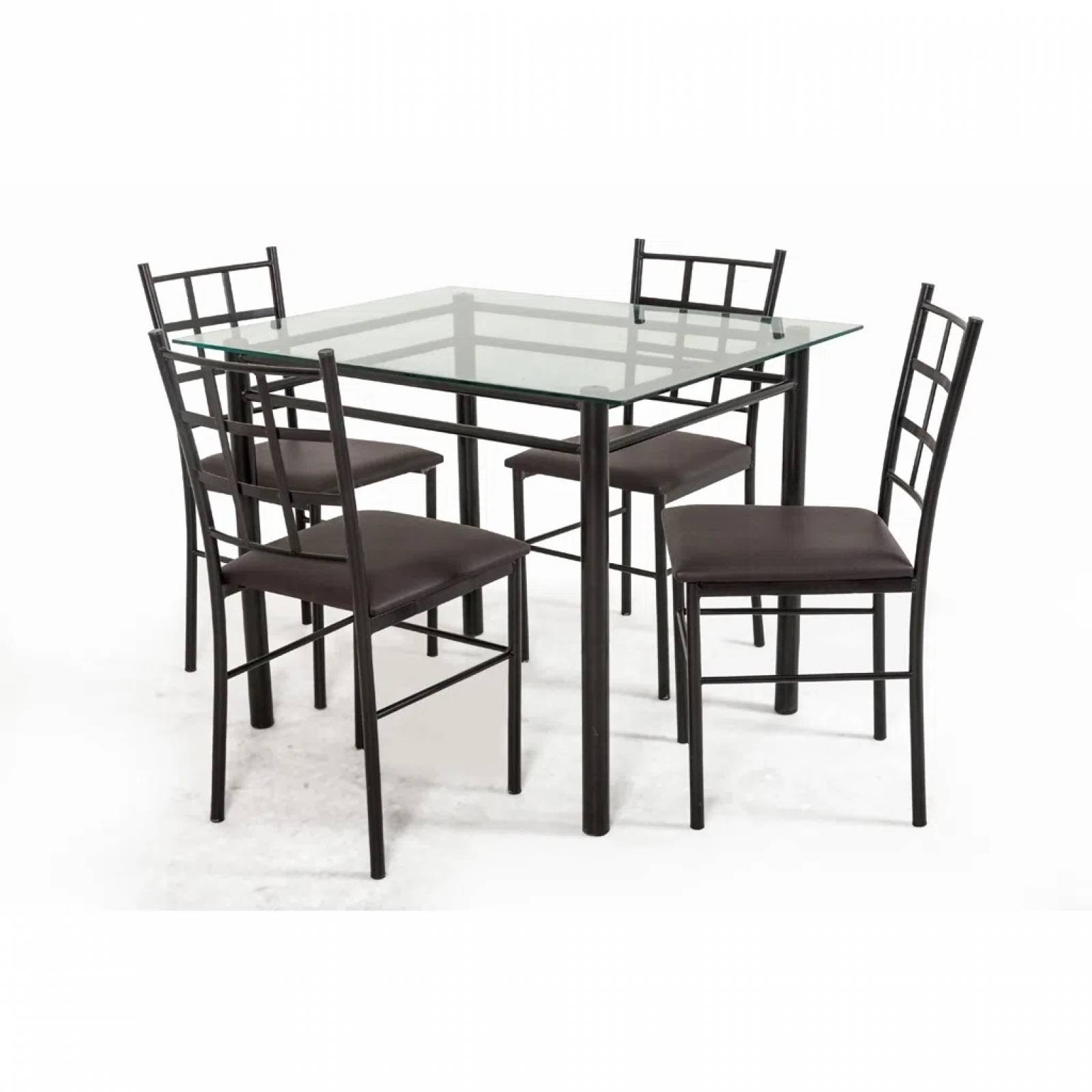 Comedor Titanio 4 Sillas de Tubular y Cubierta de Cristal templado