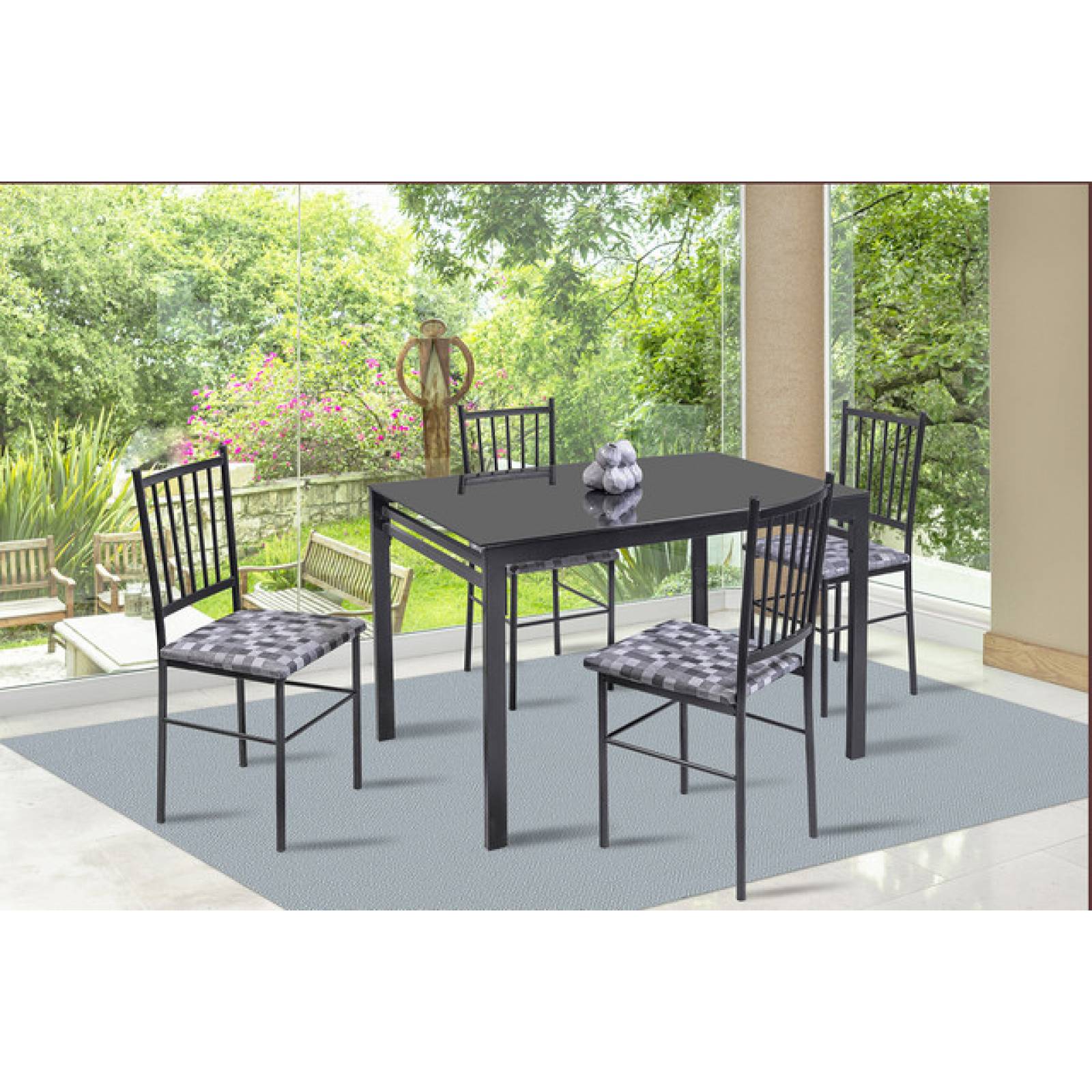 Comedor Medellin 4 Sillas Tubular y Cubierta de Cristal