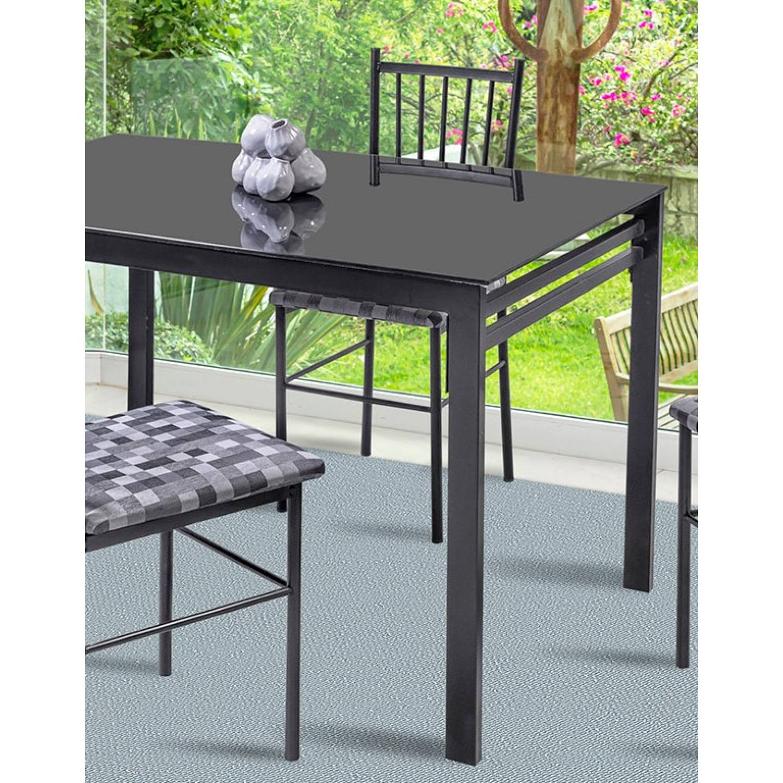 Comedor Medellin 4 Sillas Tubular y Cubierta de Cristal