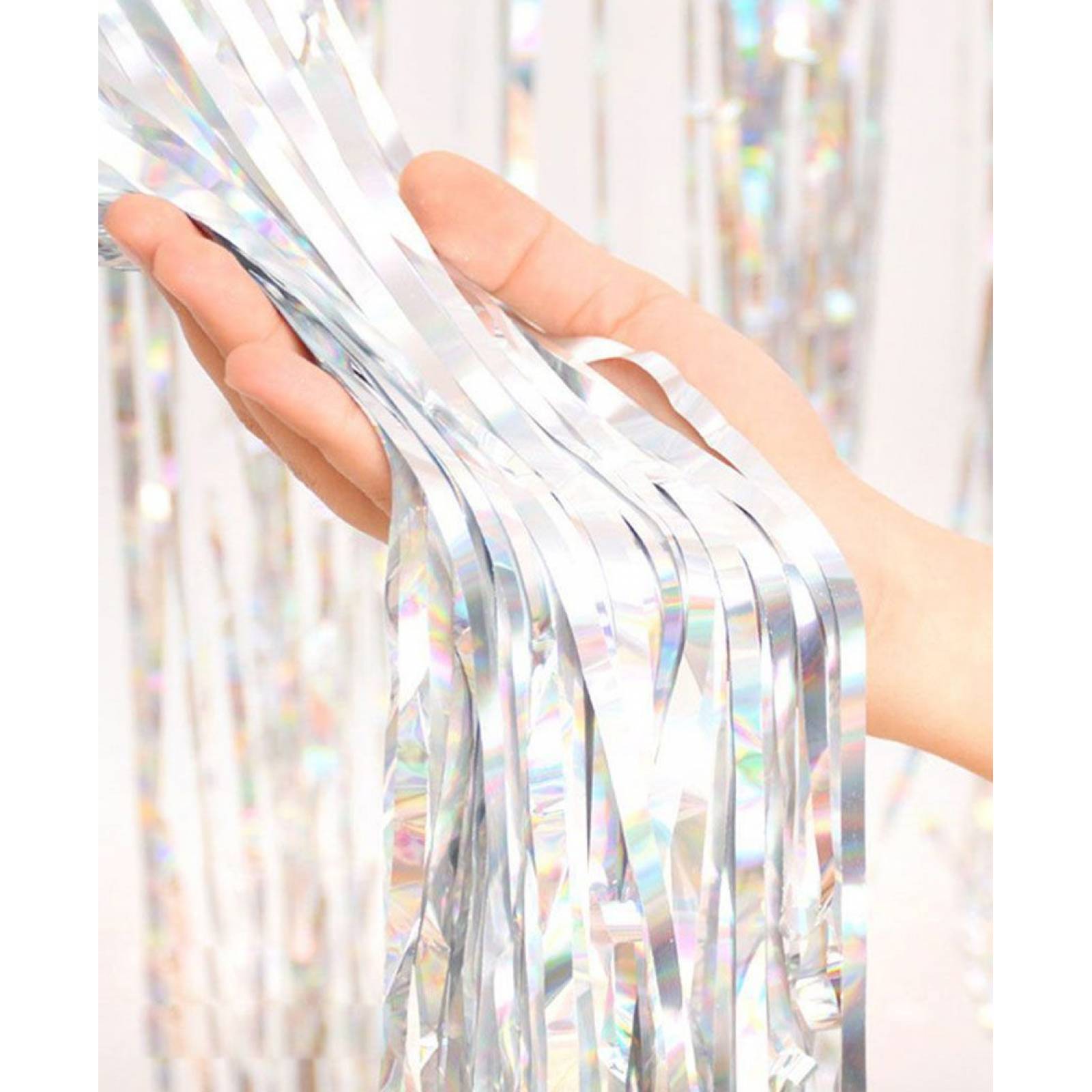 Cortina Lluvia Metalica Plateada de Fiestas, Decoración 2x1m