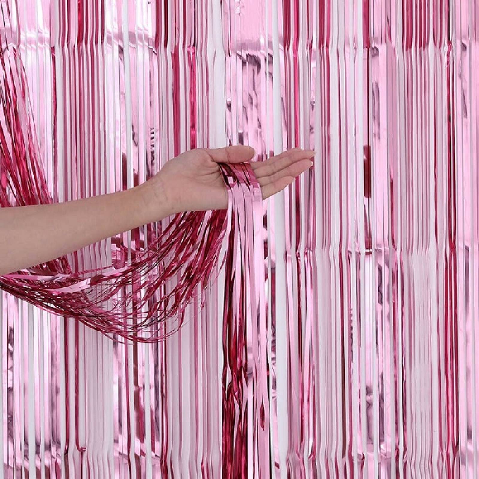 Cortina Lluvia Metálica Rosa Pastel Fiestas, Decoración 2x1m