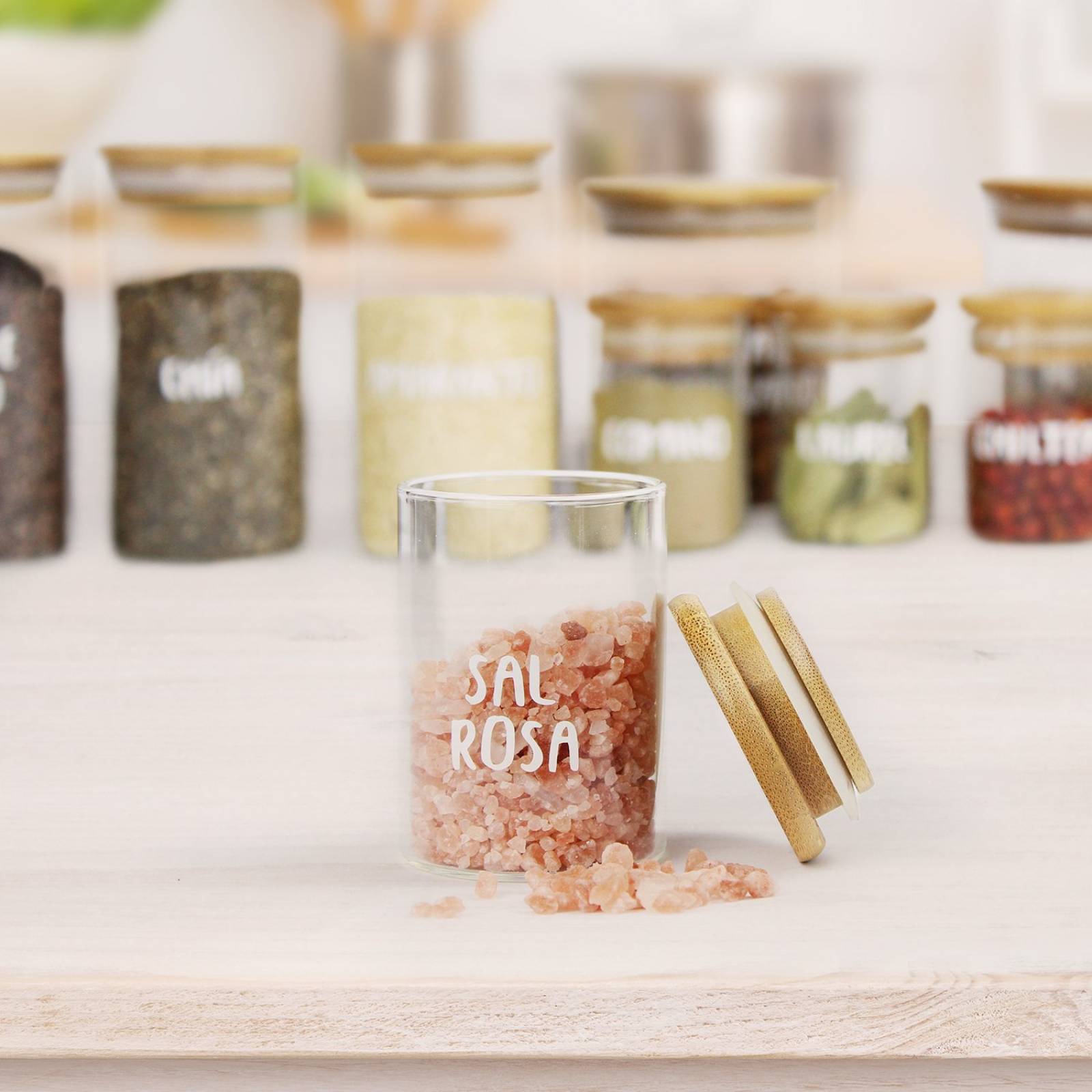 2 pz Frascos Especieros De Vidrio Con Tapa De Bamboo 100 Ml