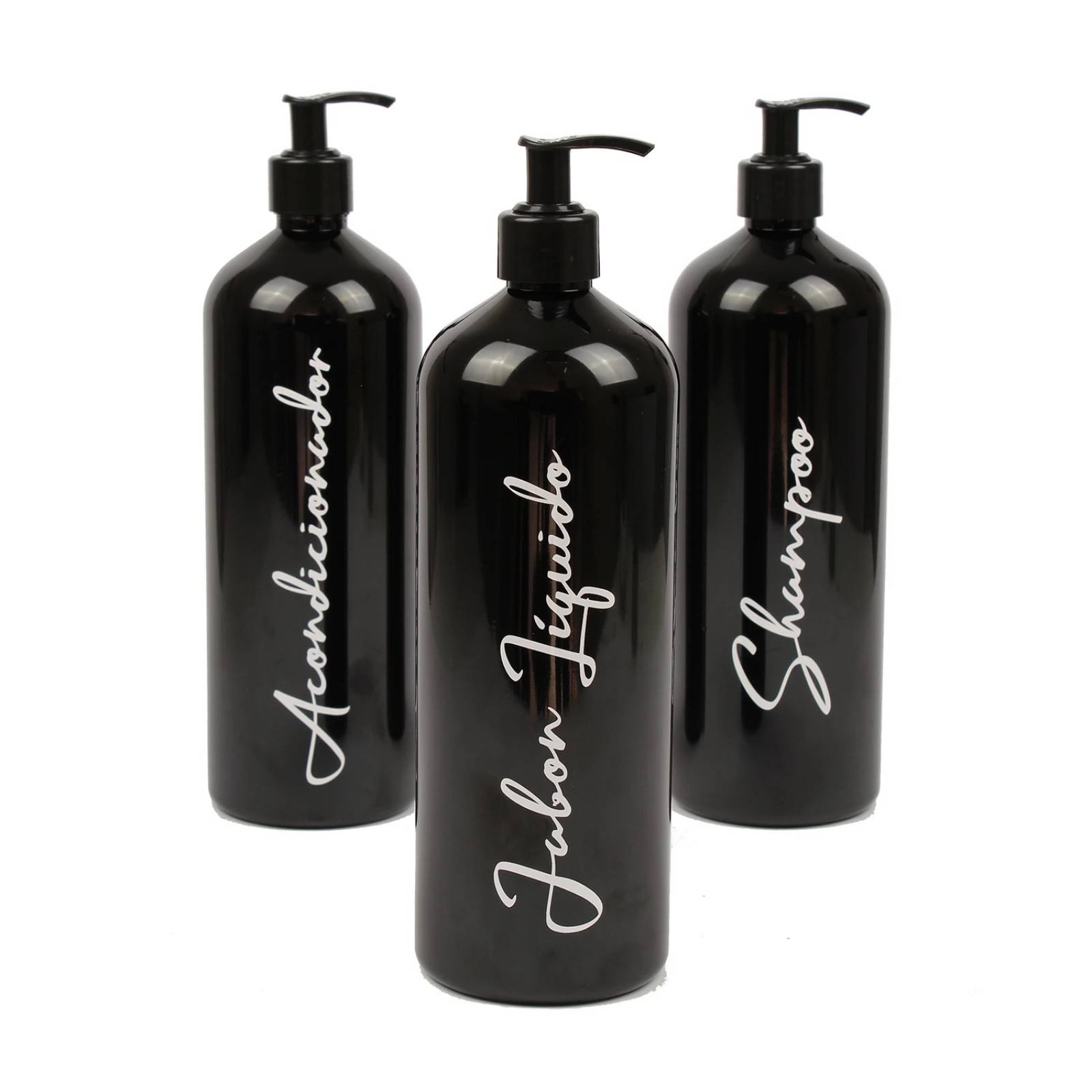 Kit Dosificador y Dispensador para Jabon, Shampoo, Acondicionador 1Lt Negro