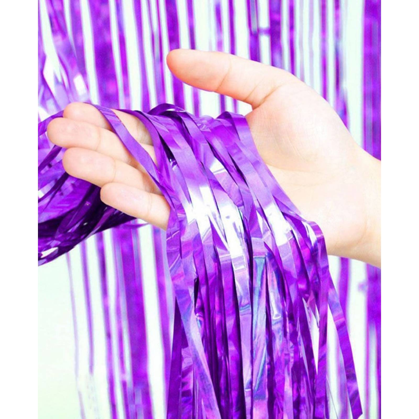 Cortina Lluvia Metálica Morado Para Fiestas, Decoración 2x1m