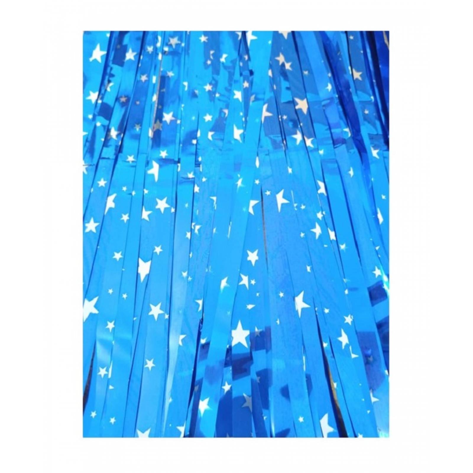 Cortina Lluvia Metálica Estrellas Azul Para Fiestas, Decoración 2x1m