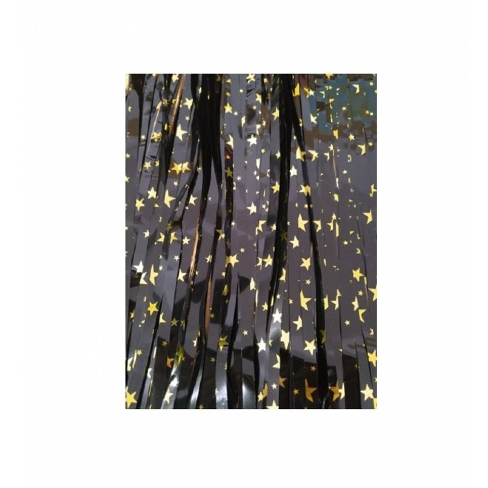 Cortina Lluvia Metálica Estrellas Negro Para Fiestas, Decoración 2x1m