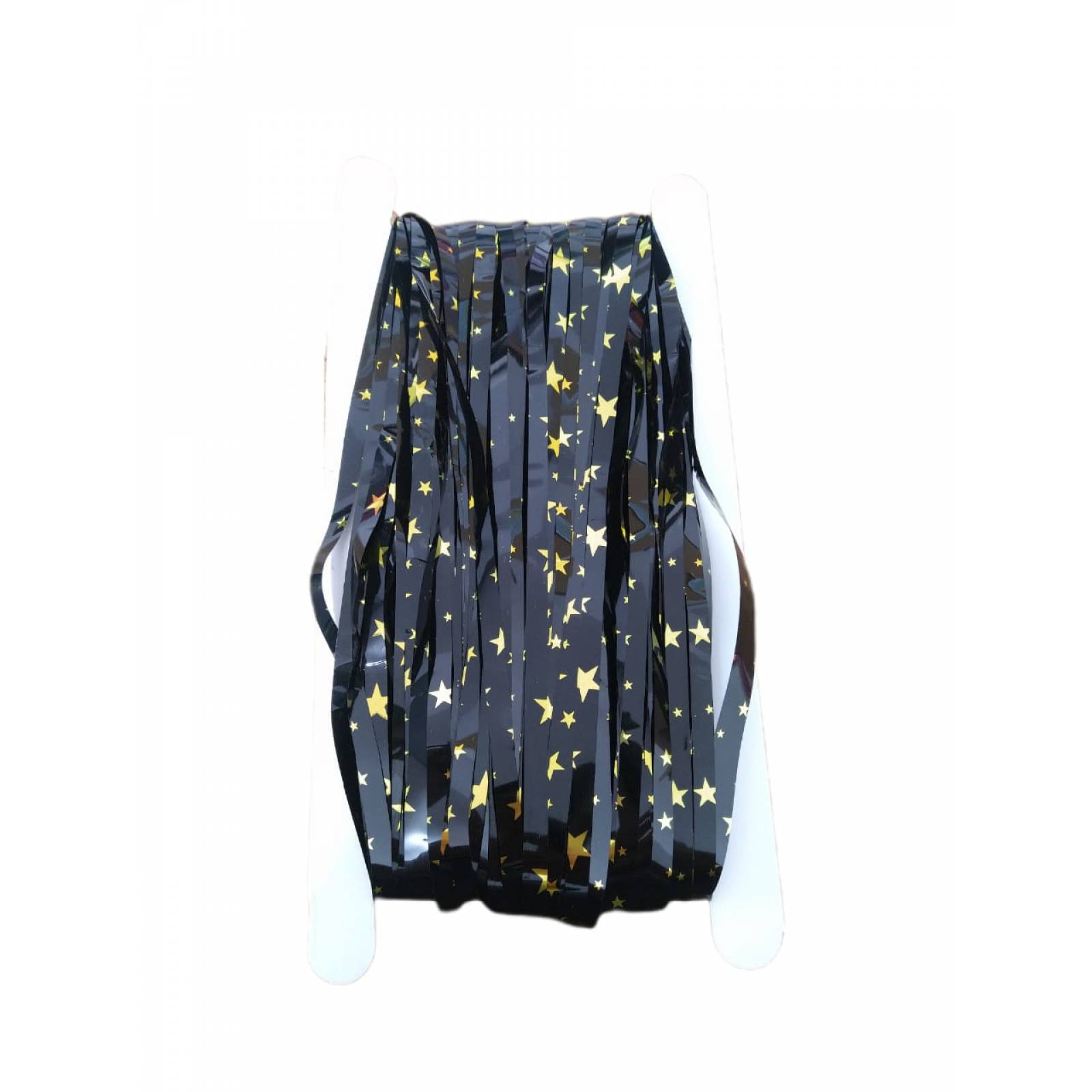 Cortina Lluvia Metálica Estrellas Negro Para Fiestas, Decoración 2x1m
