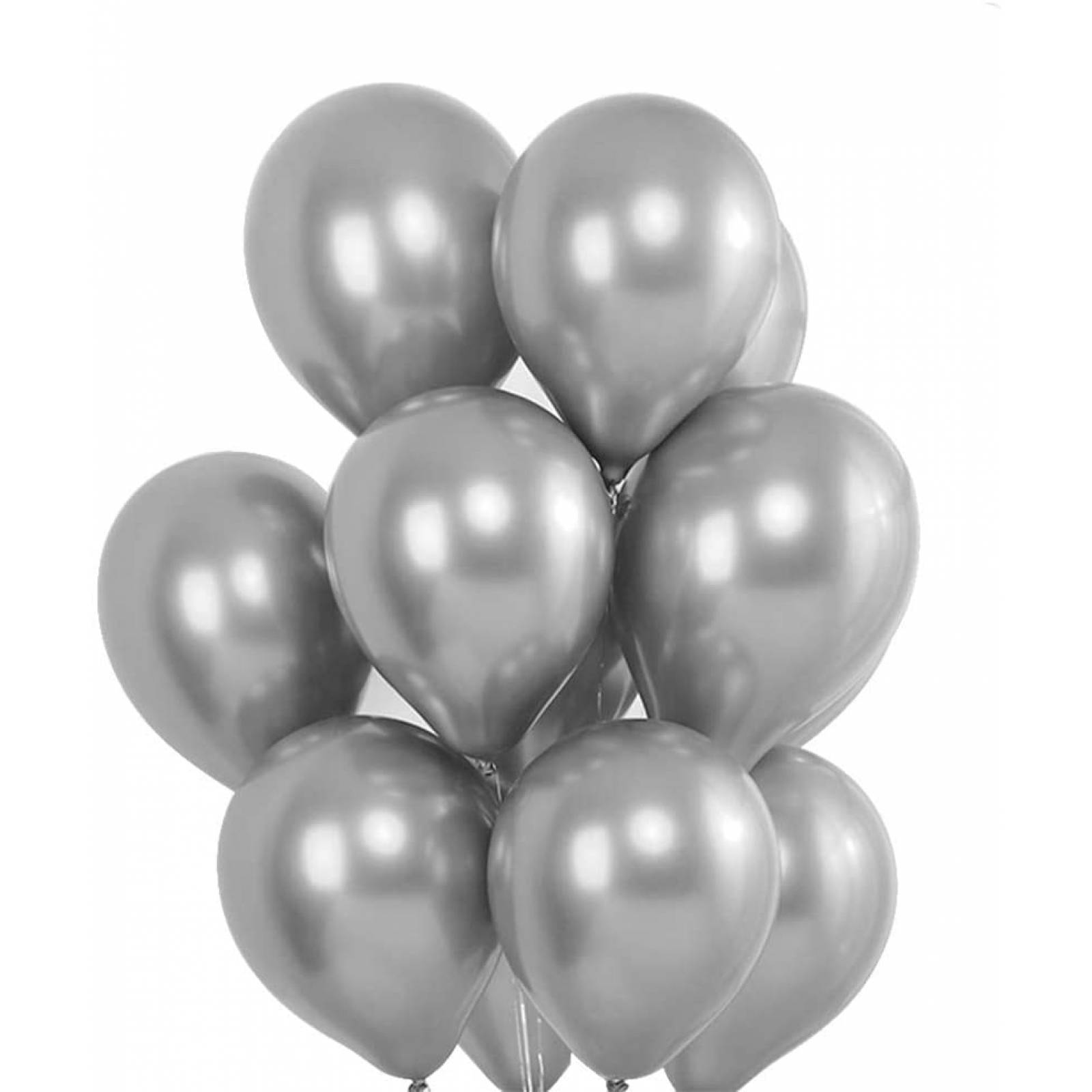Globo Chrome Latex Del Numero 12 Para Decoración Paq 25 Pz Plateado.