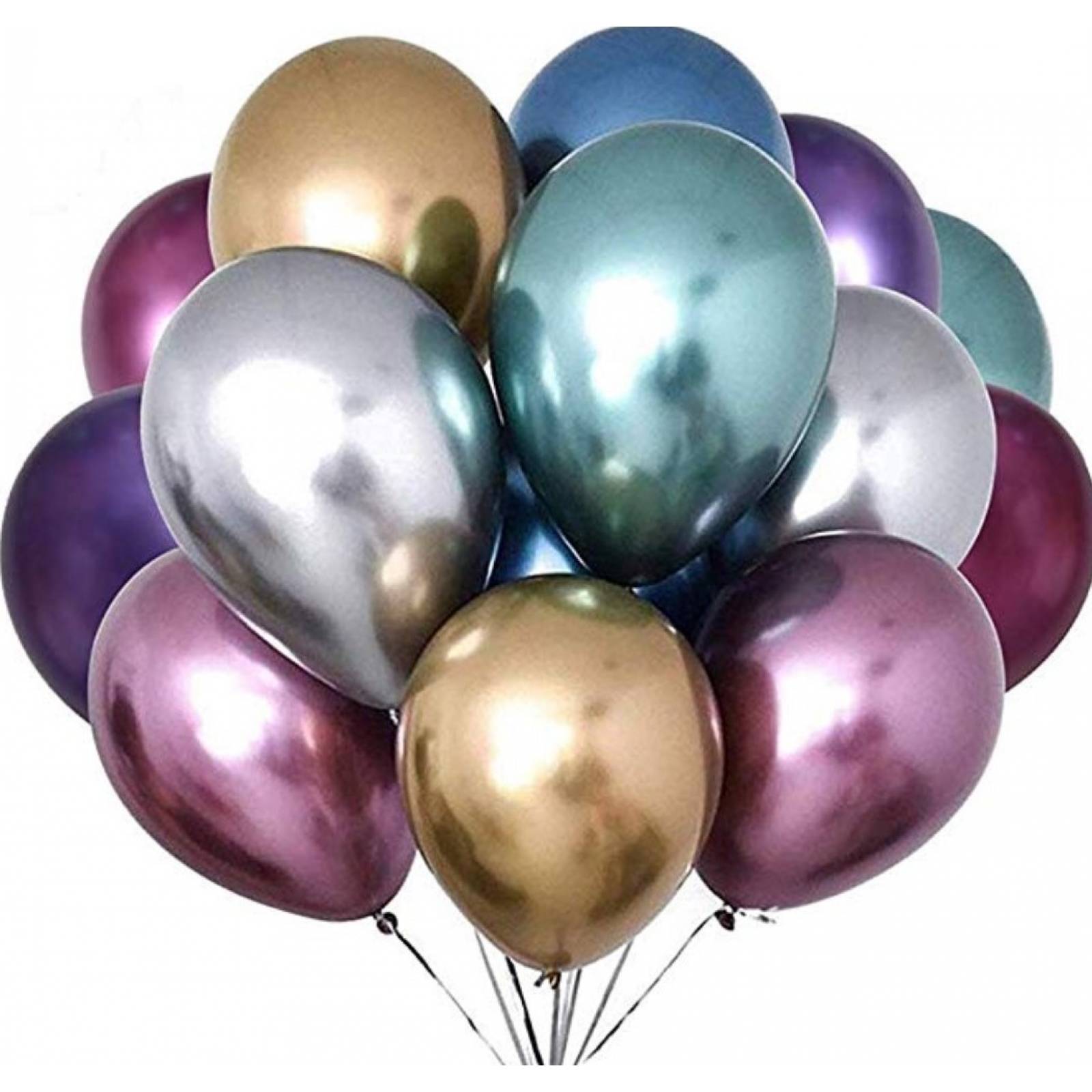 Globo Chrome Latex Del Numero 12 Para Decoración Paq 25 Pz Plateado.
